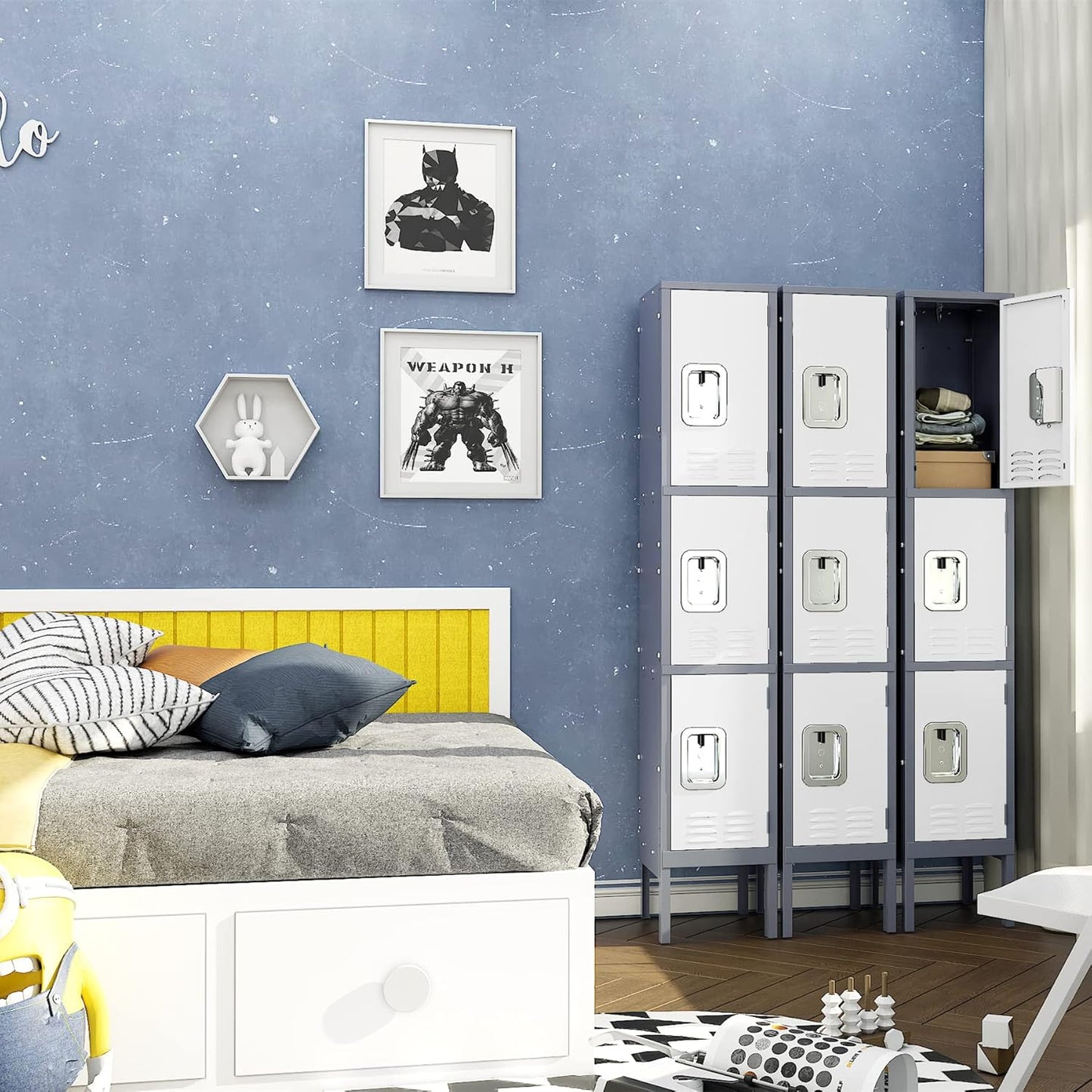 Yizosh Metal Lockers for Employees with Lock, Employees Locker Storage Cabinet with 1 Doors, Tall Steel Storage Locker for Gym, School, Office (Gray White, 3 Door)