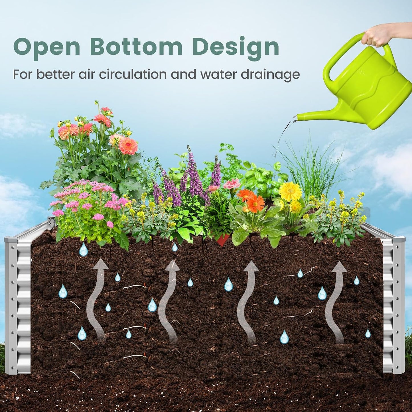 2 Pieces Rectangular Raised Garden Beds, Galvanized Garden Planter with Open Bottom, Sprayed Plate & Corner Protectors, Outdoor Metal Planter Box for Vegetables, Flowers & Herbs(Sliver)