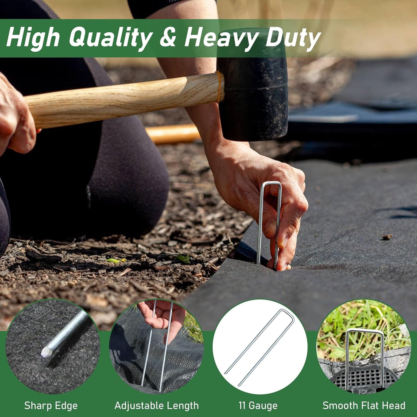 500 Pack Landscape Staples 6 Inches 11 Gauge Stakes, Galvanized Garden Stakes U-Shaped Pins and Landscaping Staples for Sod Anchoring Landscape Fabric Irrigation Tubing, sliver