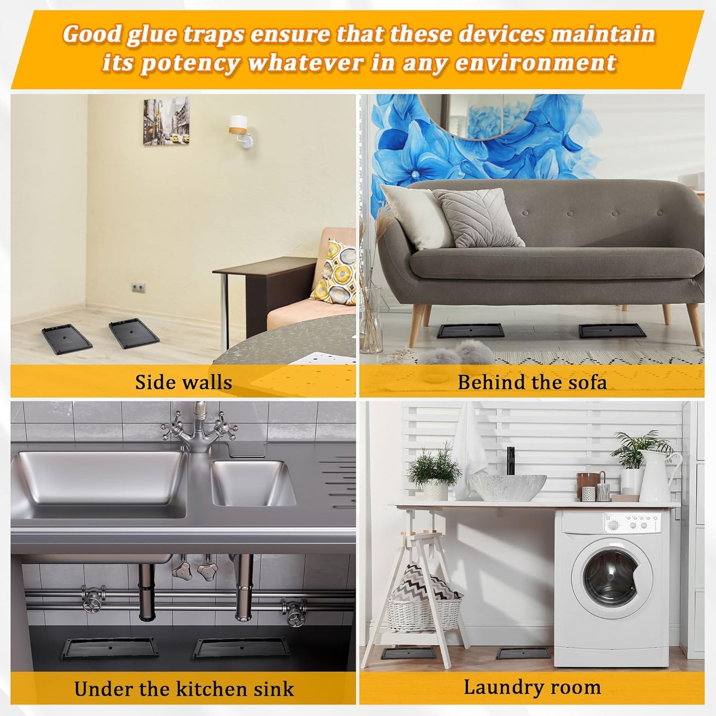 Qualirey 36 Pack Glue Traps for Rats and Snakes, Larger and Heavy Duty Baited Sticky Traps with Non Toxic Glue, Exterminator Plastic Mouse Indoor Board, Ready to Use, Safe to Children and Pets (Black)