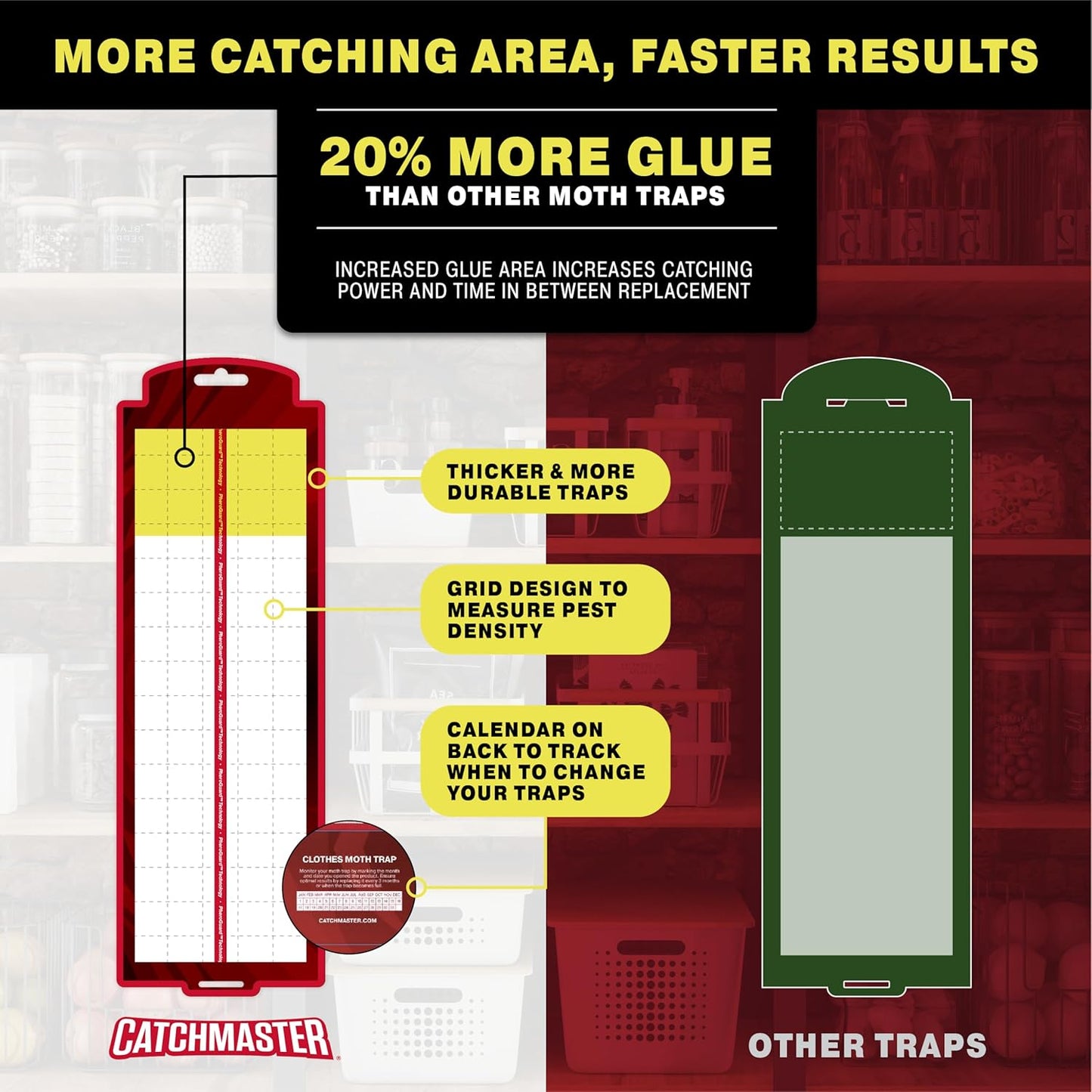 Catchmaster Premium Pantry Moth Traps, Marble Patterned Odorless Sticky Glue Traps 6PK, Pheromone Attractant for House, Kitchen Storage & Kitchen Pantry Cabinet, PheroGuard Technology, Trap Moths