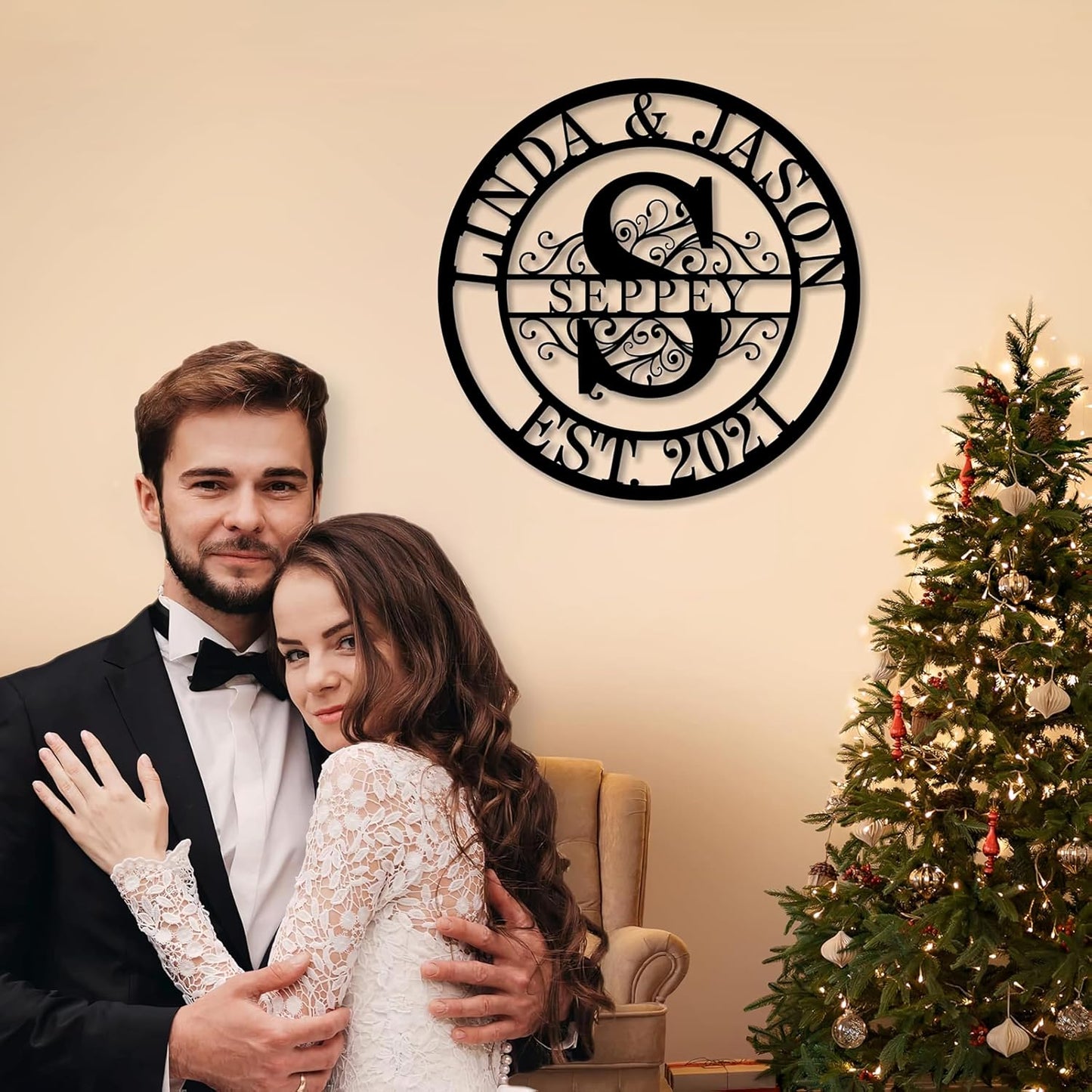 Personalized Metal Name Signs, Split Letter Monogram Wall Decor, Custom Last Name Sign, Family Name Sign for Outdoor, Personalized Wedding Gift, Garden Decor, Metal Wall Art, Housewarming Gift (MonogramDesign_8)