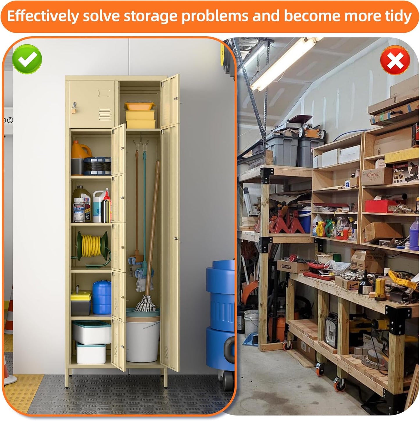 72" H Metal Storage Lockers with Doors and Rod,Industrial Combination Employee Lockers for Office,Home Gym,School,Assembly Required,7+1Doors,Camel