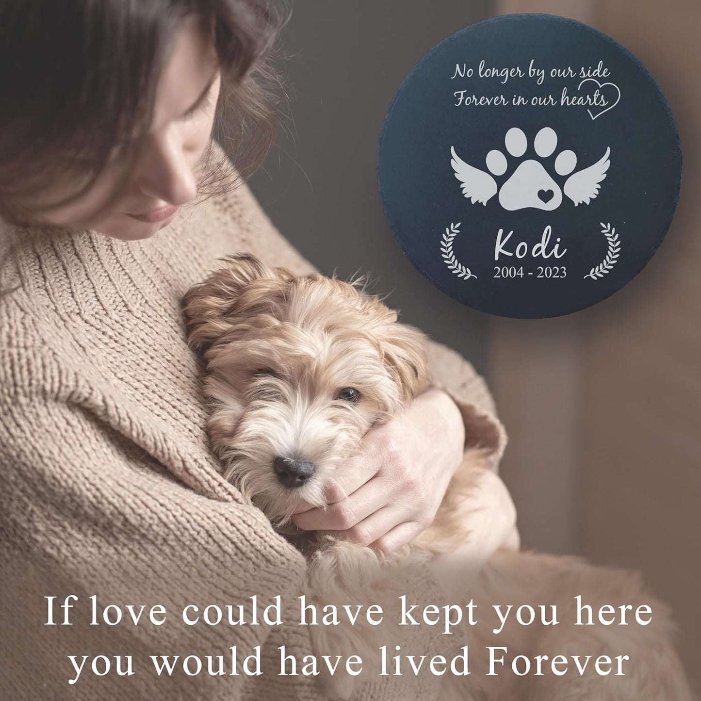 Personalized Pet Memorial Stone for Dogs and Cats | Custom Laser-Etched Weatherproof Garden Grave Marker | Natural Stone Bereavement Headstone Sympathy Gift | 4, 6, 10, or 12 Inch Heart or Circle Shape (A1)
