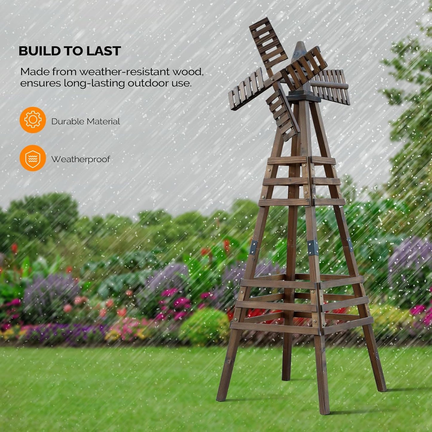 VINGLI Outdoor Yard Windmill, Wooden Wind Spinner for Garden Yard Lawn Patio Decoration (Carbonized Wood, Medium)