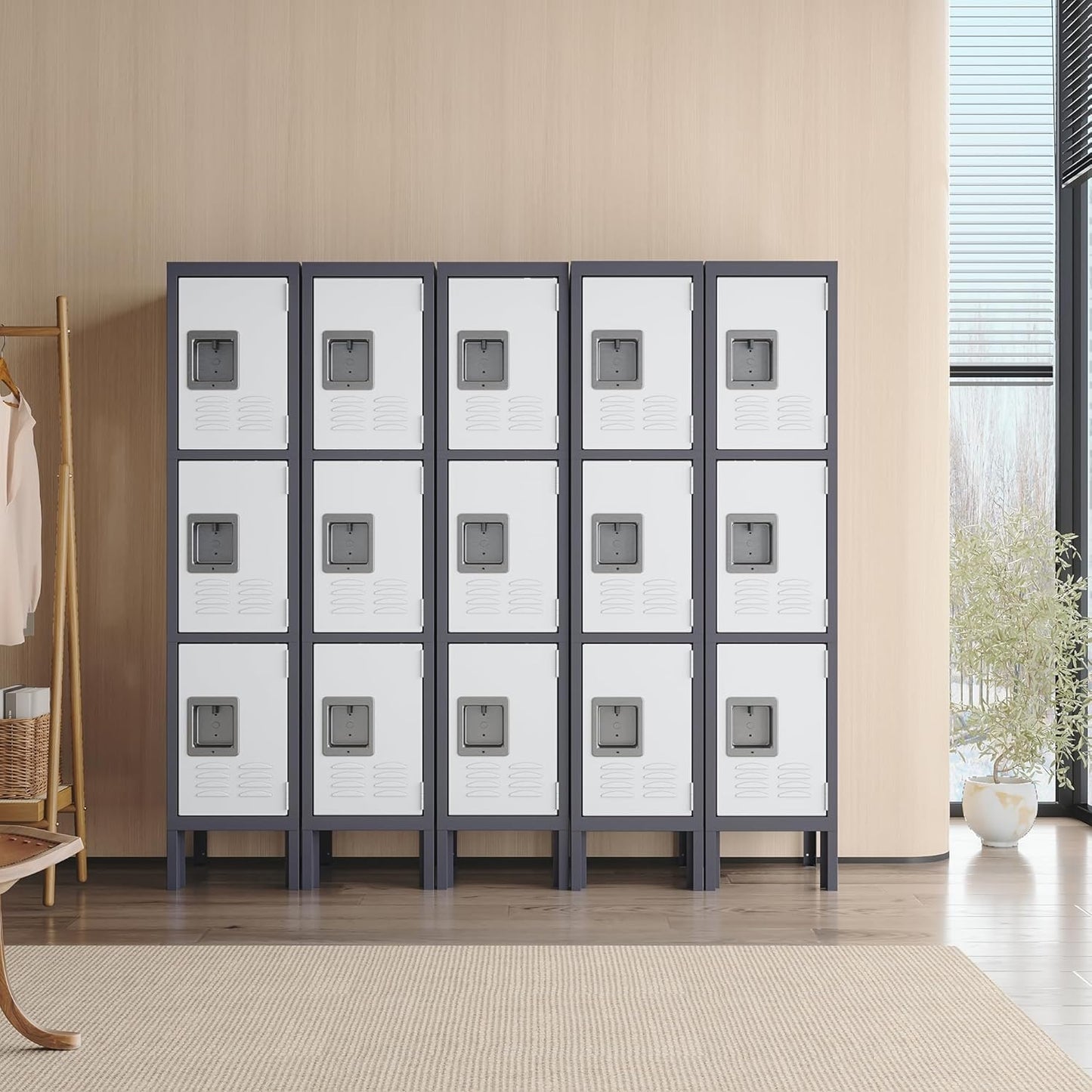 Metal Locker for School Home Office Gym, Steel Storage Lockers for Employees Students, 3 Tier Metal Storage Locker Cabinet with 3 Doors (Grey White)