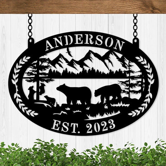 Custom Farmhouse Farm Sign, Custom Bear Monogram Name Sign, Ranch Sign, Outdoor Family Name Sign, Personalized Family Name Bear Metal Wall Sign, Personalized Rustic Name Sign