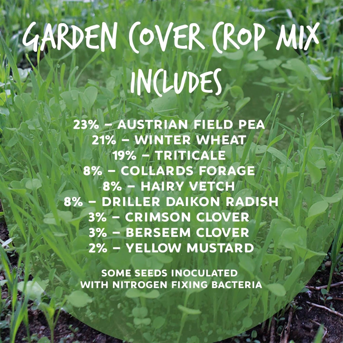 No-Till Farm and Garden Cover Crop Mix Seeds - 25 Lbs Bulk - Blend of Gardening Cover Crop Seeds: Hairy Vetch, Daikon Radish, Forage Collards, Triticale, More