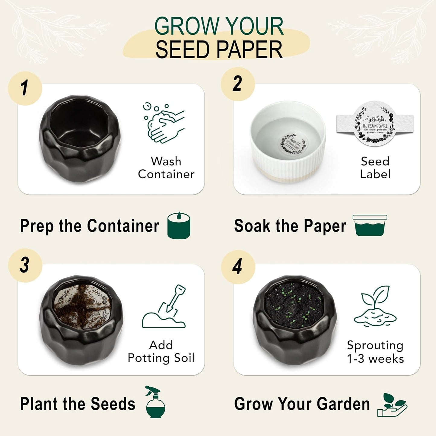 The Growing Candle, Coffee Scented, 13oz Ceramic Pot, Aromatherapy Candles, 100% Soy, Cream and Espresso Aroma for Home, Emma