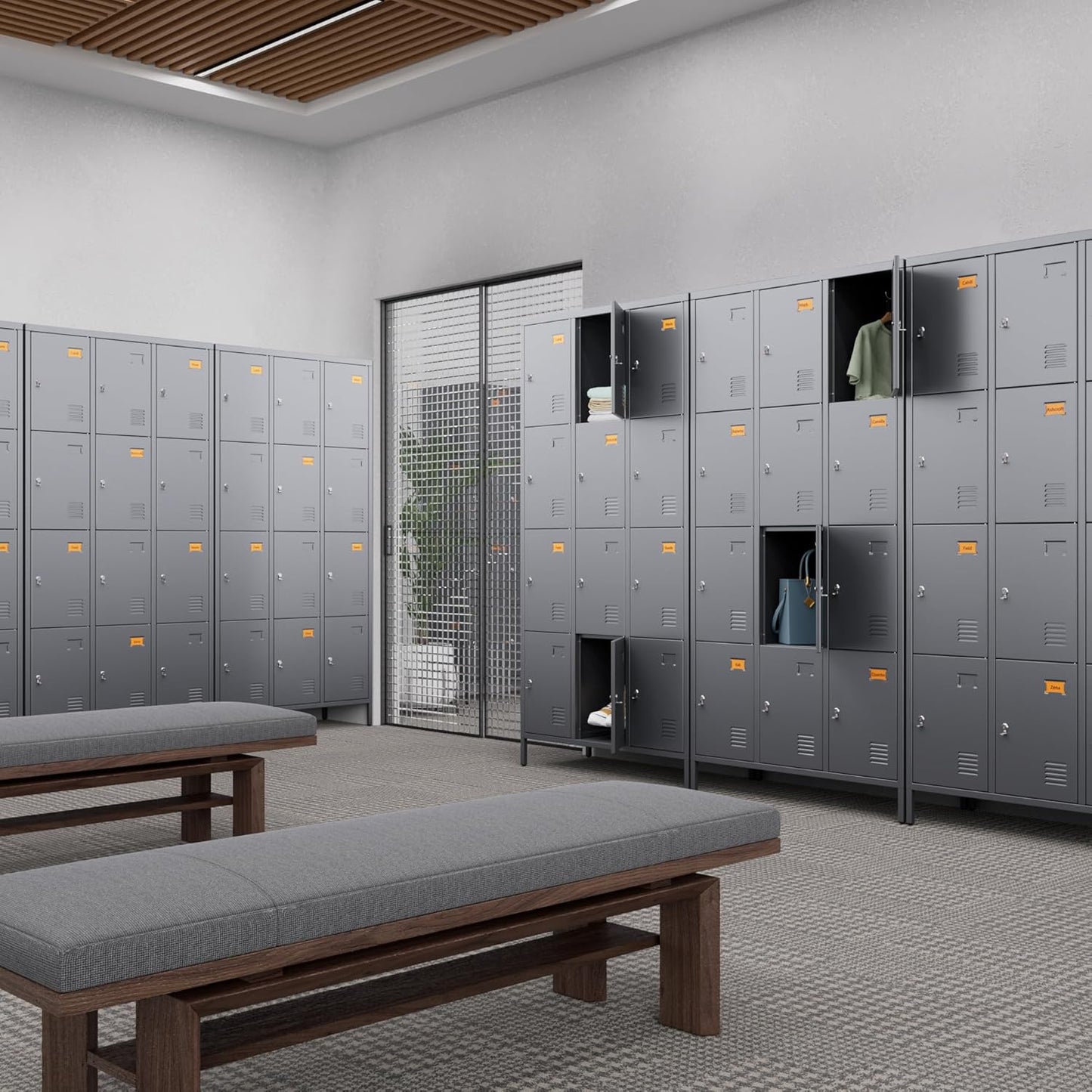 12 Doors Employee Lockers,72" H Metal Storage Lockers for Employees with 12 Hooks for Offices School Gyms Home,Assembly Required,Dark Grey