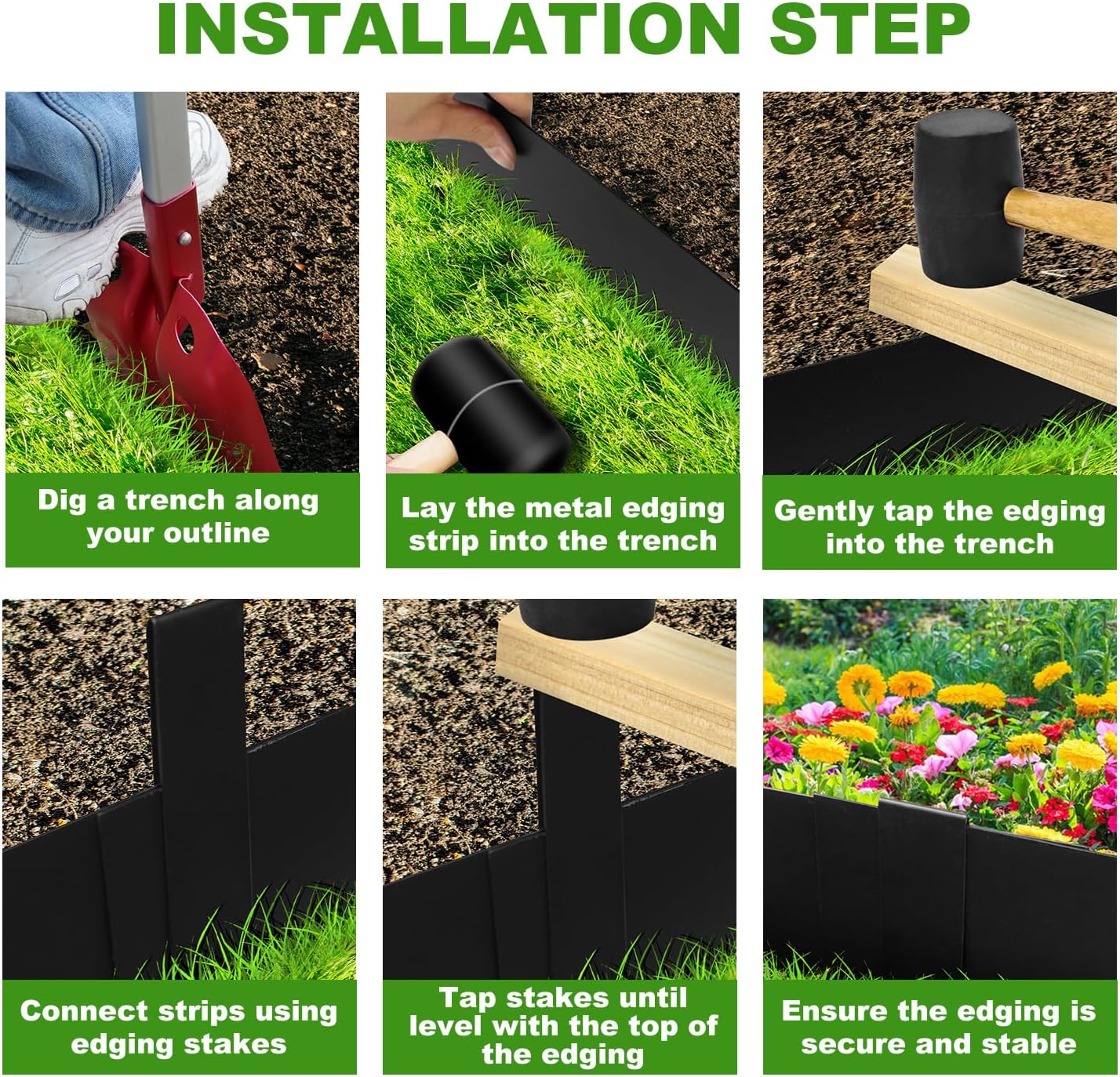 Hugeleaf Metal Landscape Edging, 40” L x 6.5” H Metal Edging for Landscaping with 7Pcs Stakes, Metal Garden Edging Pack of 6 (20 Feet Total Length)