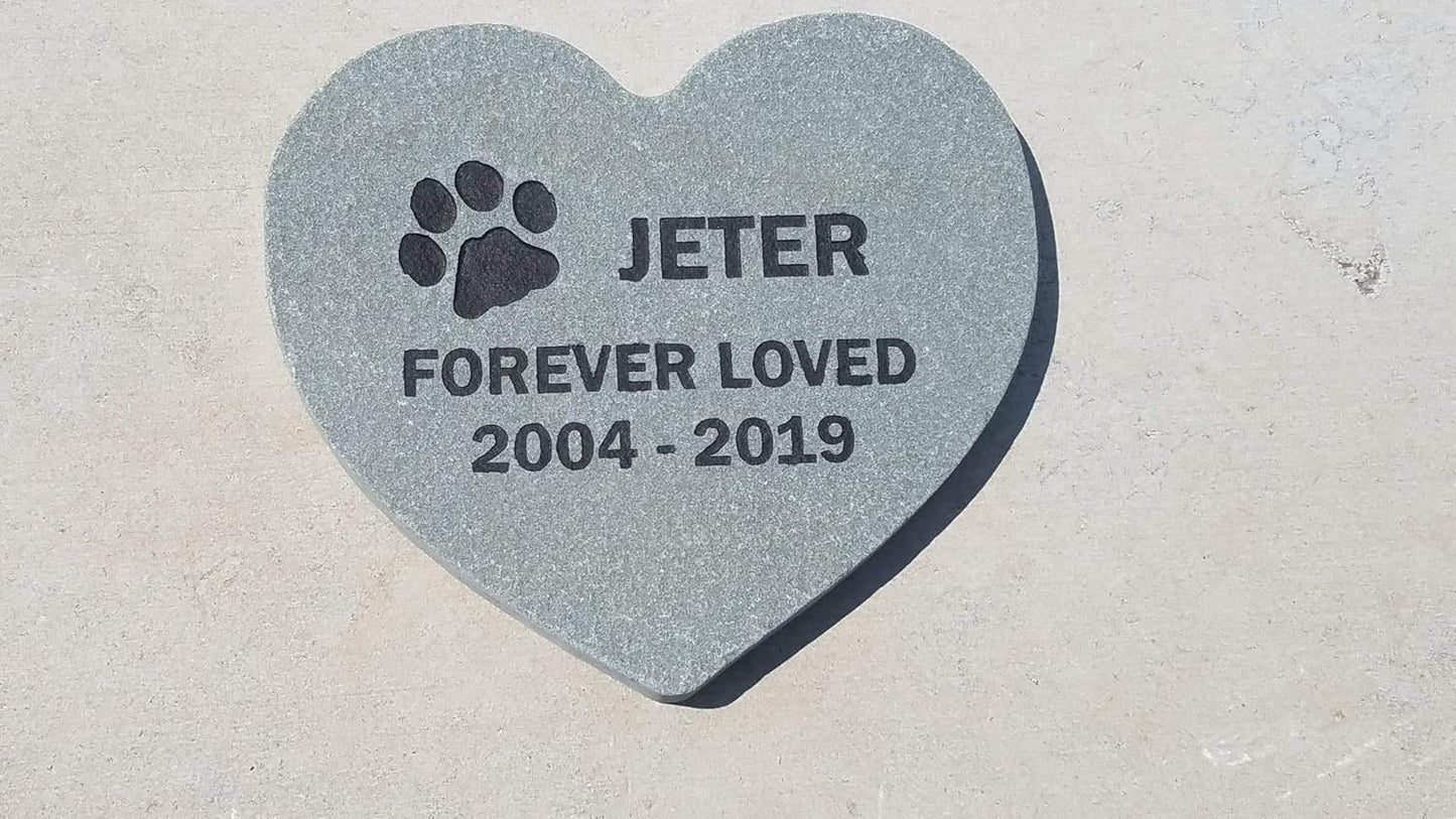 Pet Memorial Headstone Grave Marker Gray Natural Stone Heart 8" for Your Dog Or Cat Personalized
