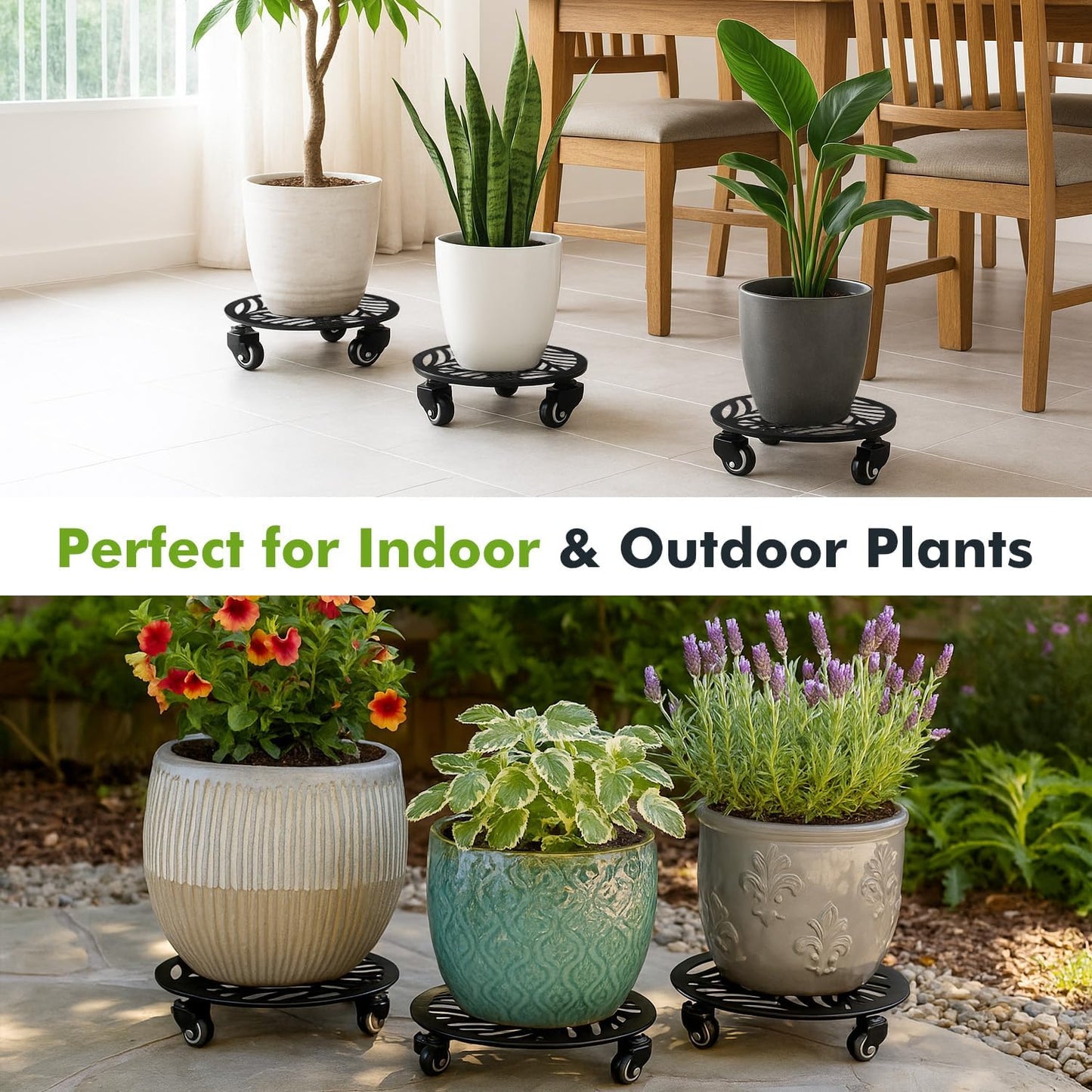 1 Pack 16 inches Extra-large Metal Plant Caddy with Wheels Heavy-duty Iron Rolling Plant Stand with Casters Indoor Outdoor Wheeled Plant Roller Base Pot Movers Plant Dolly Coaster Trolley Black