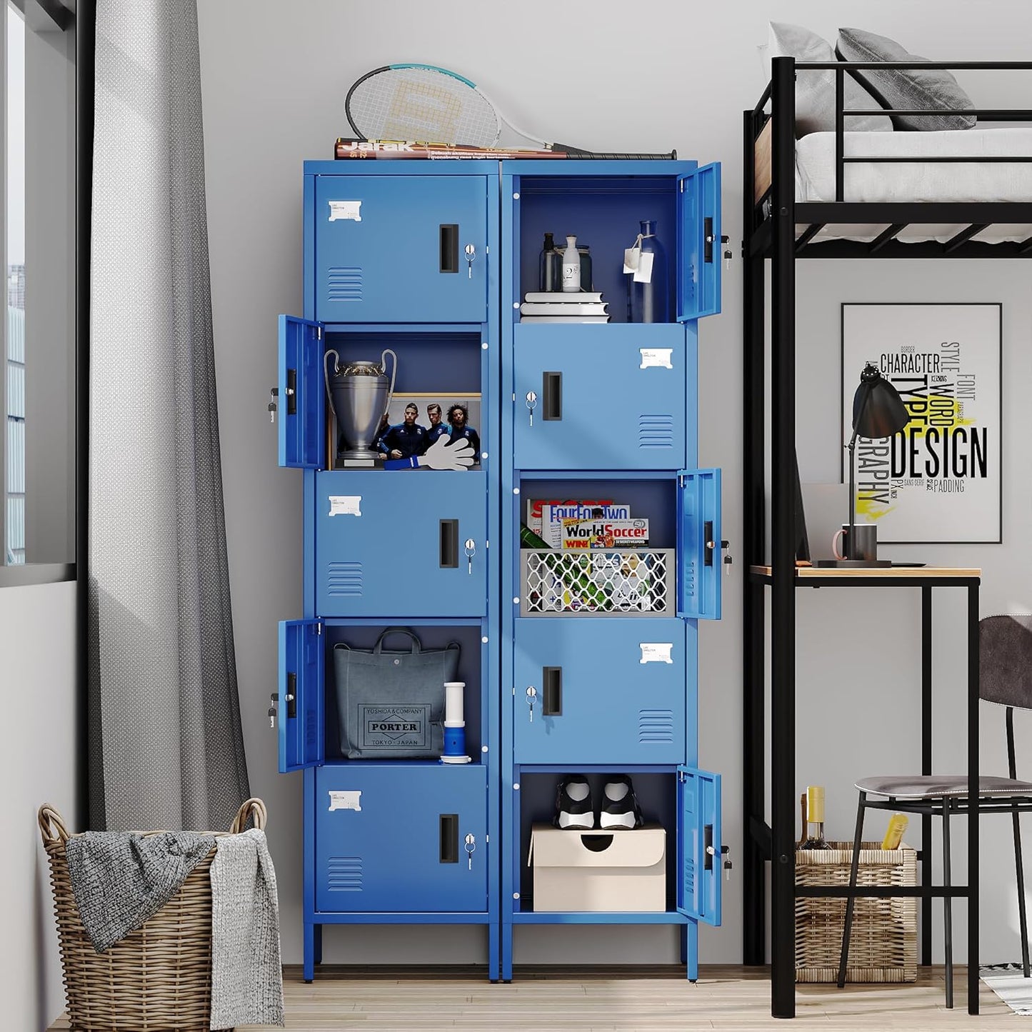 METAN Metal Storage Employees Locker with 5 Lockable Doors,Locking Storage Cabinets for Small Spaces,Home,School,Gym,Assembly Required,Blue