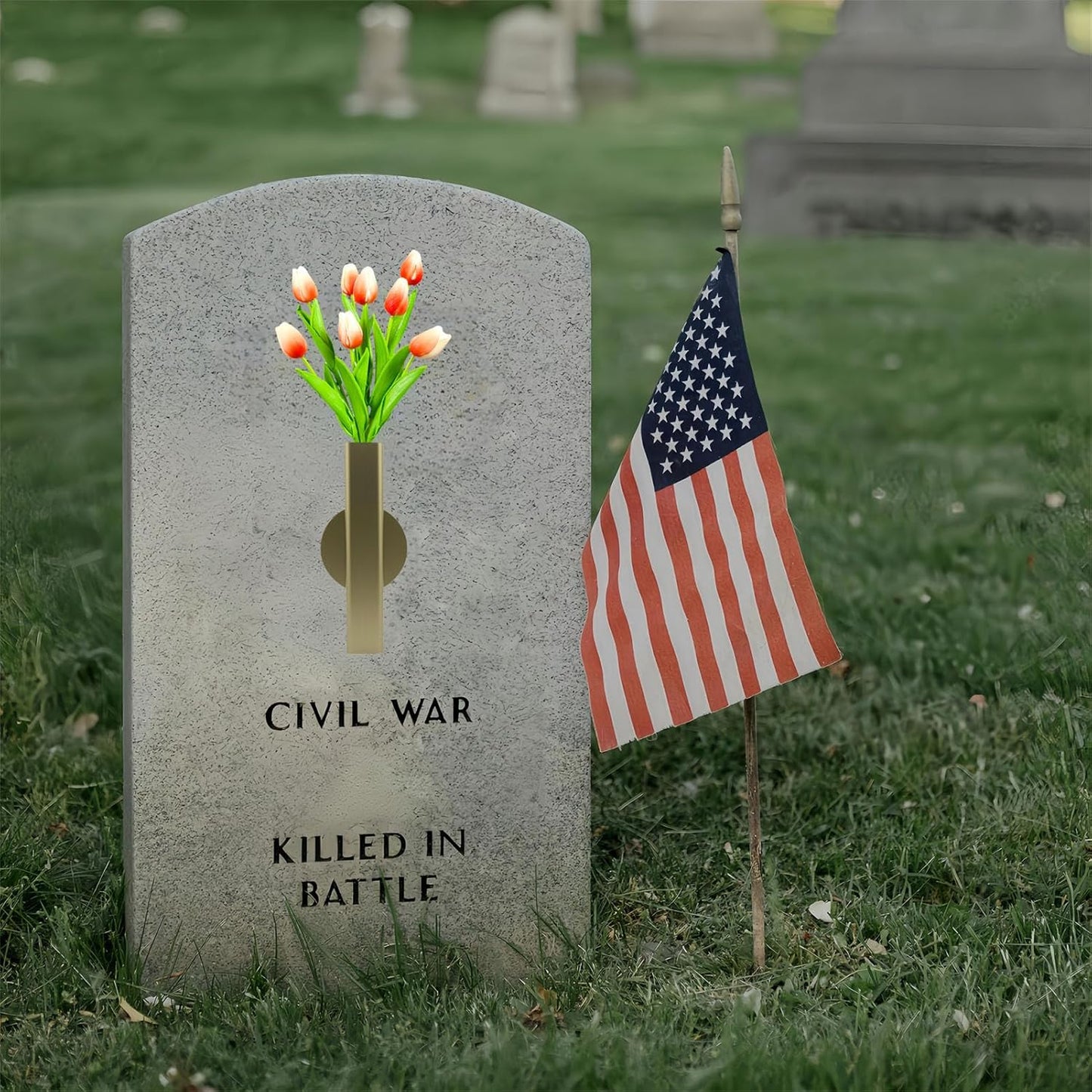 Self Adhesive Wall Vase Metal Tube Decoration Holder Used to Display Dried Flower, Faux Flowers, Fake Flowers, Also Suitable for Cemetery Memorial Decoration (2 PCS Gold)