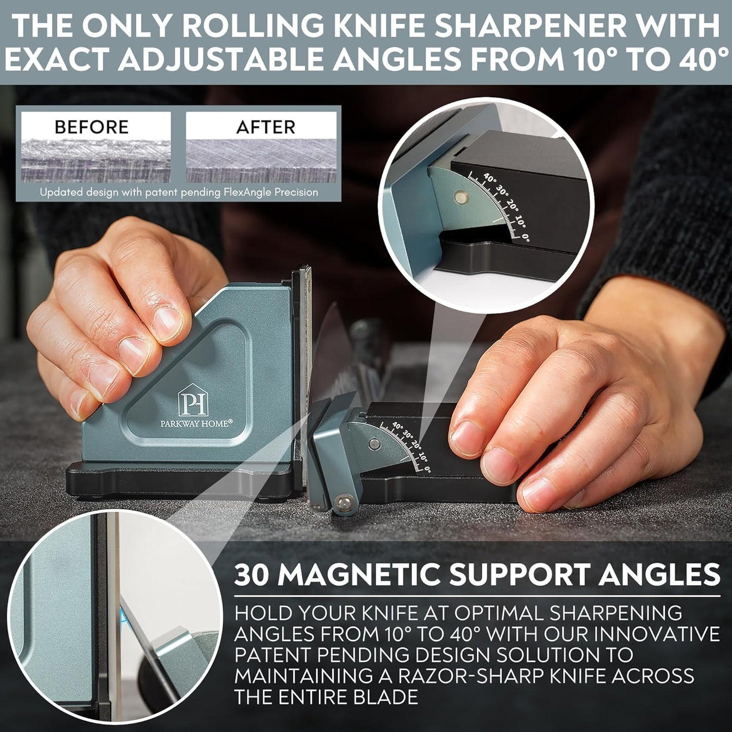 Rolling Knife Sharpener with Adjustable 10° to 40° Options and Adjustable Grinding Height, Knife Sharpener Kit, Roller Knife Sharpening System