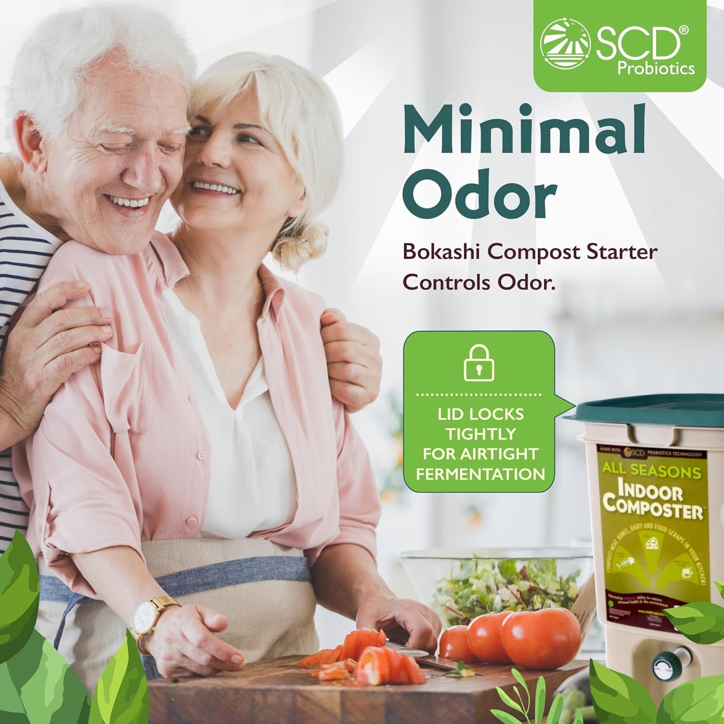 All Seasons Indoor Composter Starter Kit - Two Family-Sized Composting Bins for Kitchen Countertop and Bokashi Bran Starter 5 lb (2 gallons), Easily Compost Food After Every Meal, Odor Free