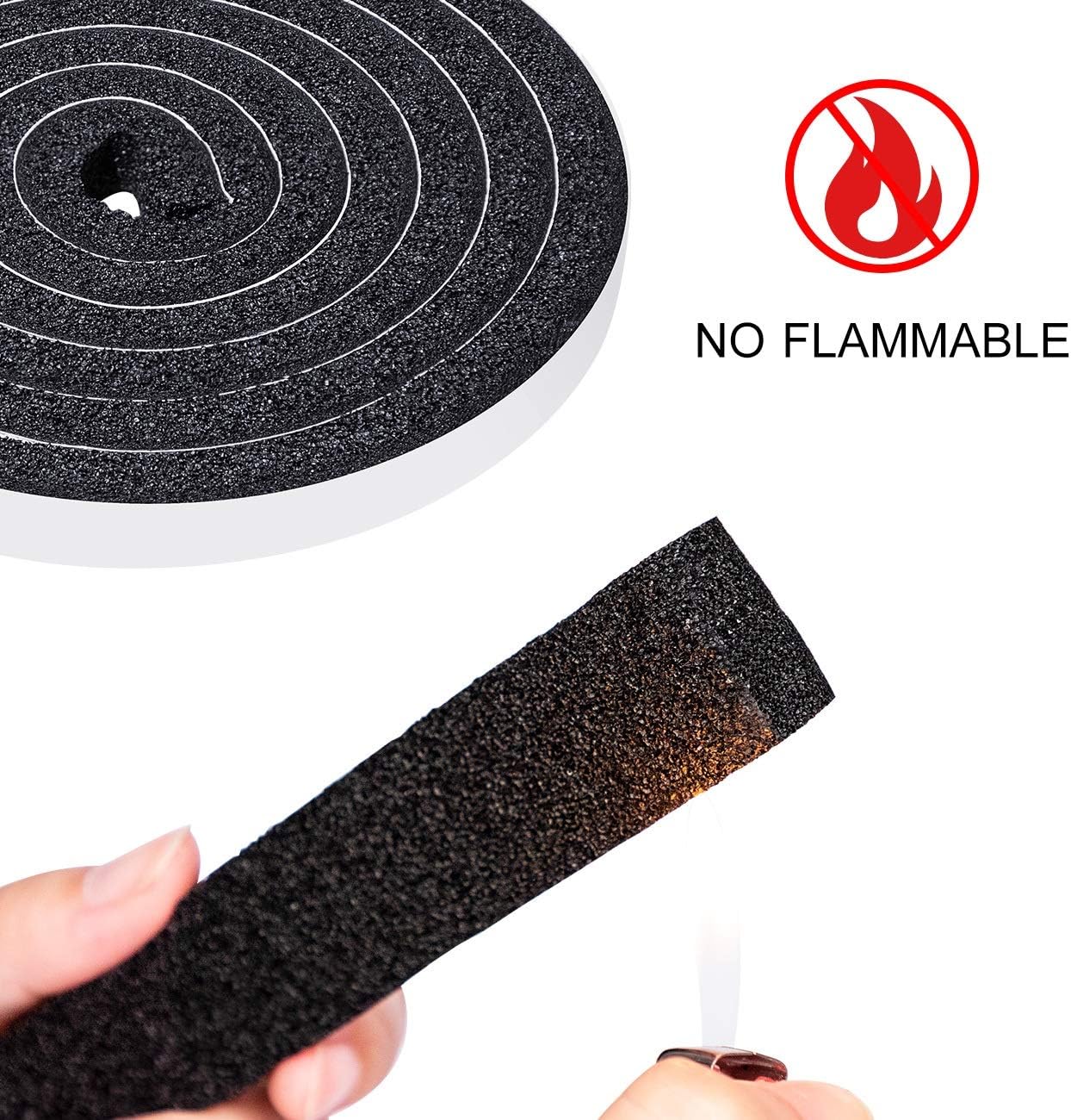 TORRAMI Low Density Foam Weather Stripping 1/2 inch W X 1/4 inch T for Doors and Windows, Self Adhesive Seal Tape Insulation Strips Total 13 feet (2 Rolls of 6.5 Ft Each)