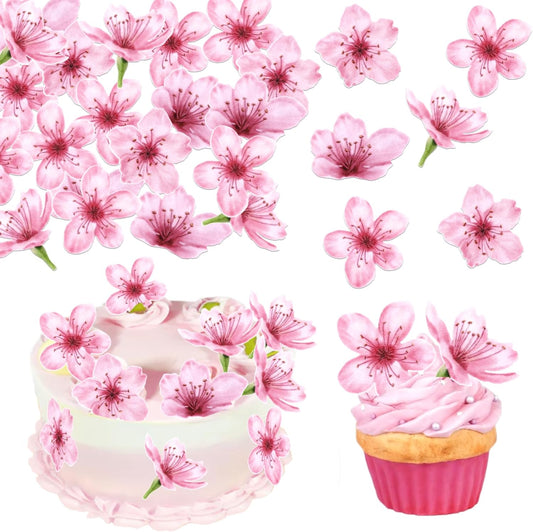 40 PCS Edible Cherry Blossoms Cupcake Toppers Edible Cherry Blossoms Flowers Cake Decorations Wafer Paper Flowers Cupcake Topper for Baby Shower Wedding Birthday Party Decorations Supplies Colorful