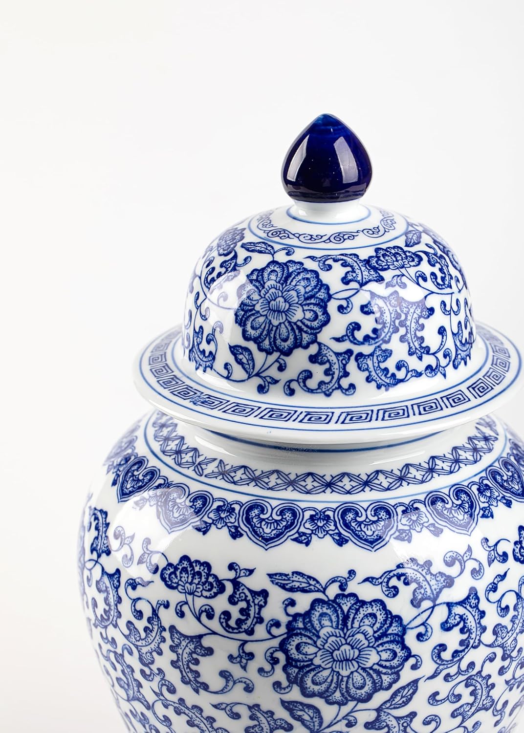 Blue and White Ginger Jar, Ceramic Chinoiserie Decorative Jars for Home, Office, Flower Vase Pocelain, Glossy Vase for Table, Living Room, Bookshelf, Mantle Fireplace, Centerpieces,15" H