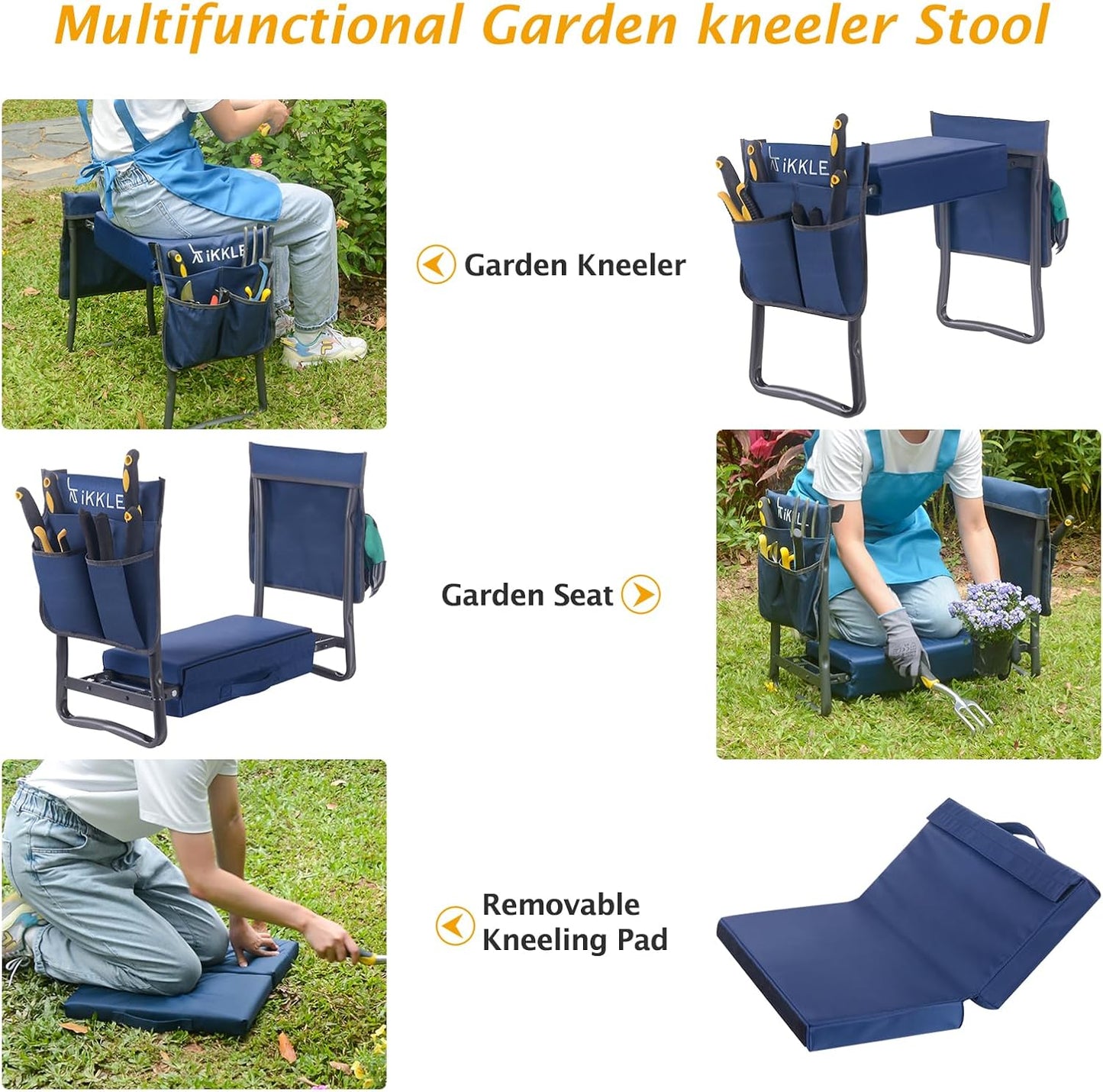 ikkle Garden Kneeler and Seat Heavy Duty Garden Stool, Upgraded Gardening Kneeler Bench, Thicker Wider Kneeling Pad, Garden for Seniors