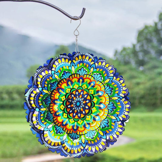 Wind Spinners Flowers Lucky Star 12 inch 3D Stainless Steel Laser Cut Metal Art Geometric Pattern Wind Sculpture Hanging for Yard Garden Decorations Gifts Indoor Outdoor