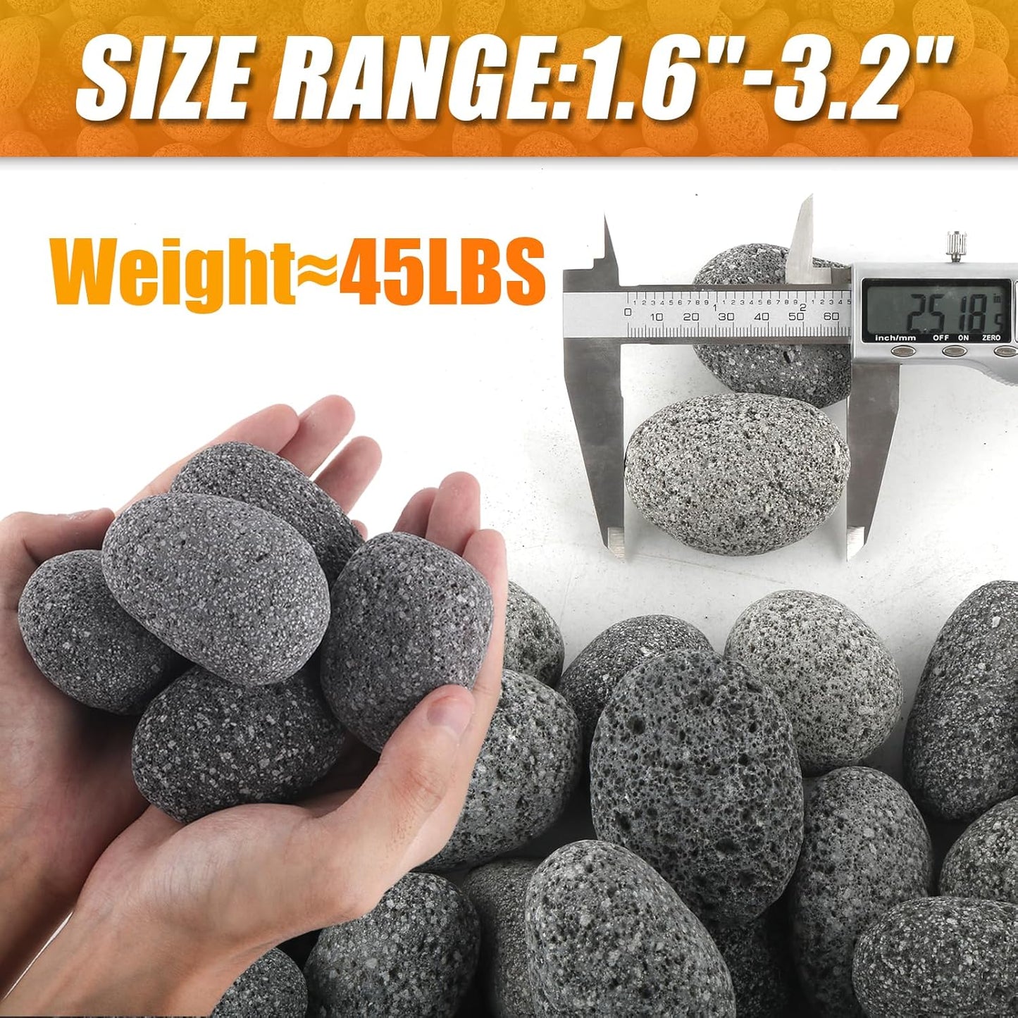 CJGQ 45 Lb Lava Rocks for Fire Pit,2"-3" Natural Pebbles Tumbled Lava Rock,Round Fire Pit Rocks for Portable Fireplaces Propane Gas Fish Tank Landscaping Garden Decoration