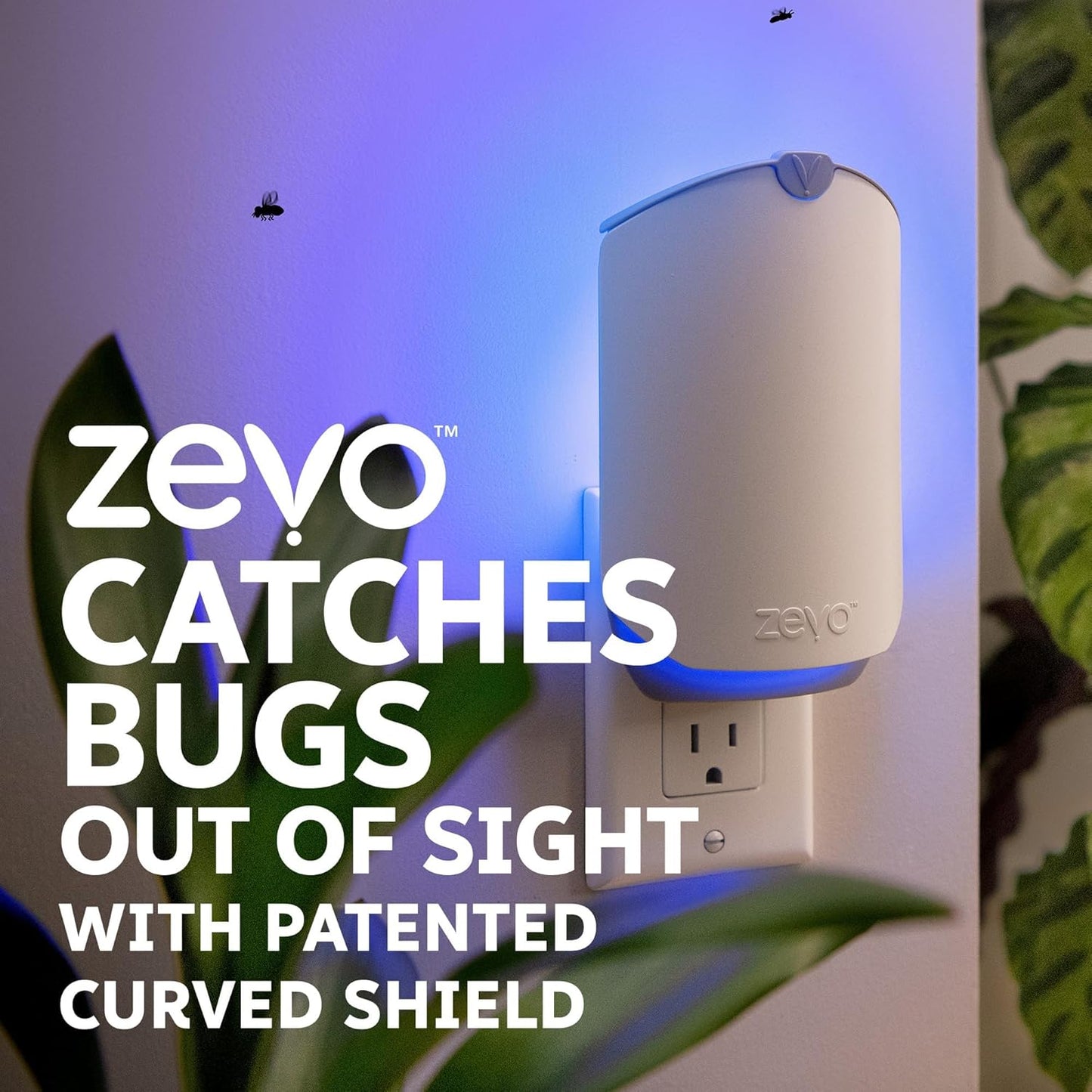 Zevo 4 Flying Insect Traps & 4 Cartridges - Plug In Fly Trap & Indoor Bug Catcher for Gnats, House & Fruit Flies - Mess-Free - Use in Any Room - Uses Blue & UV Light (4 Plug In Devices & 4 Cartridges)