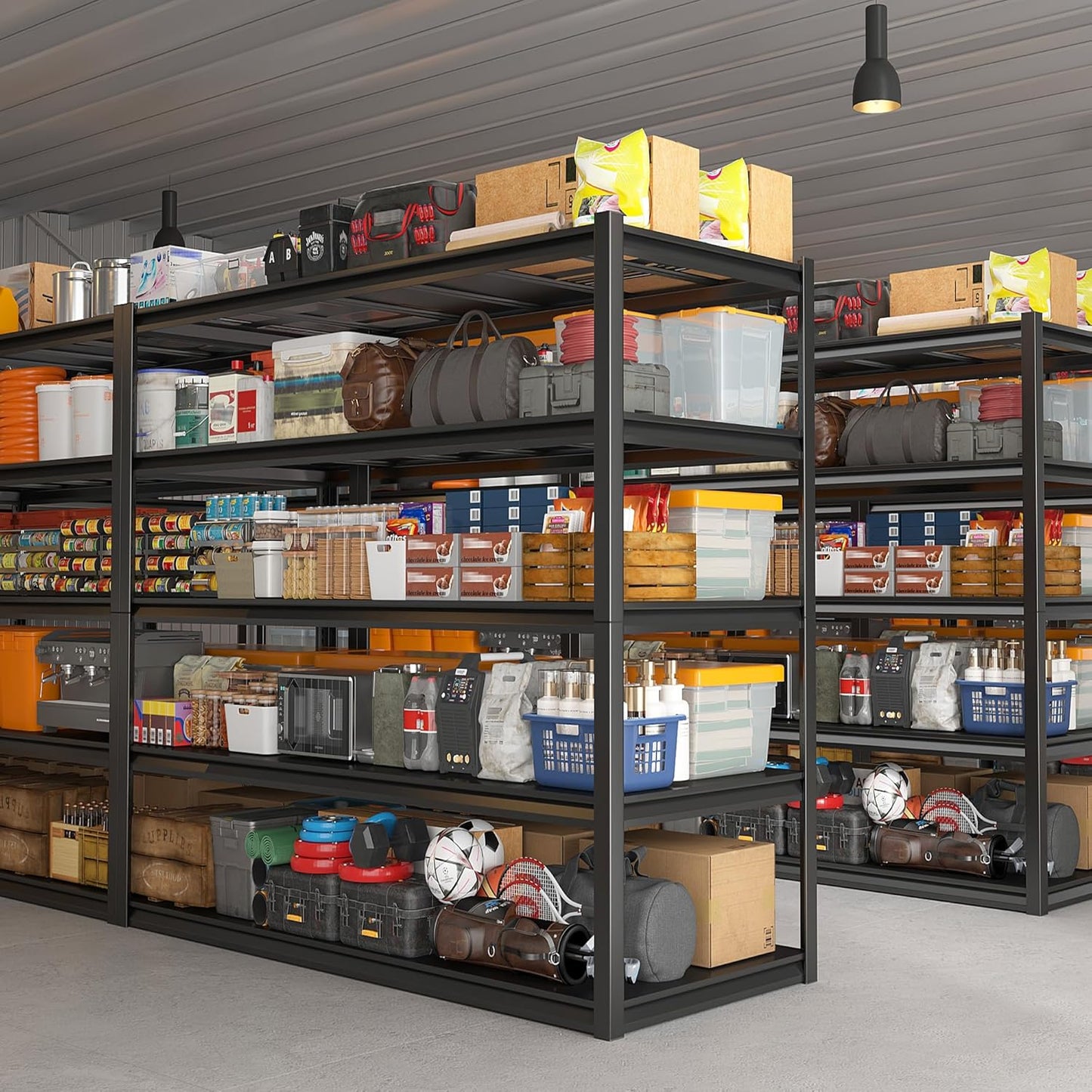 REIBII 48.2" W Garage Shelving Heavy Duty Metal Shelving 3000LBS Storage Shelves Adjustable Metal Shelf Industrial 5 Tier Shelves for Basement Pantry Warehouse Supermarket 72.2" H x 24.2" D x 48.2" W