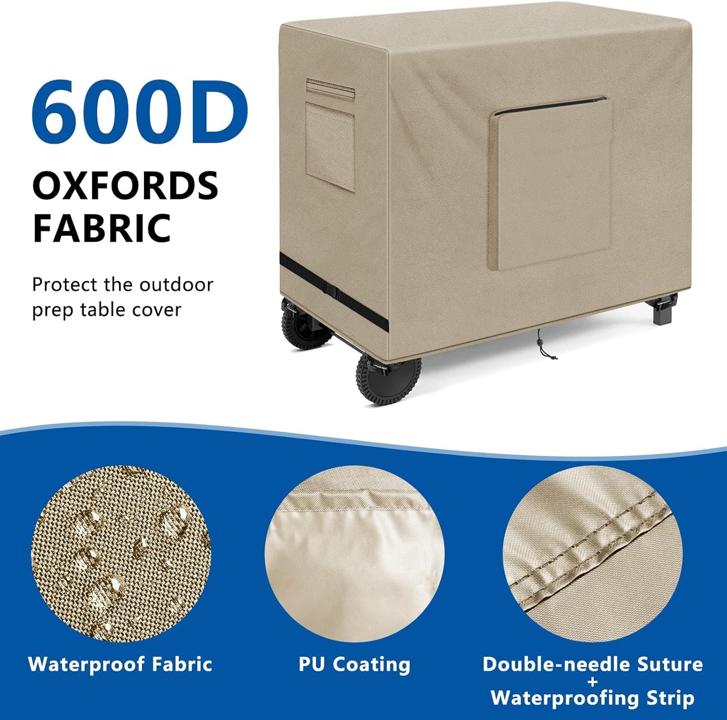 SIRUITON Outdoor Bar Cart Cover for 34 Inch Portable Outdoor Table, Heavy Duty 600D Oxford Fabric Outdoor Waterproof BBQ/Worktable Metal Movable Table Cover