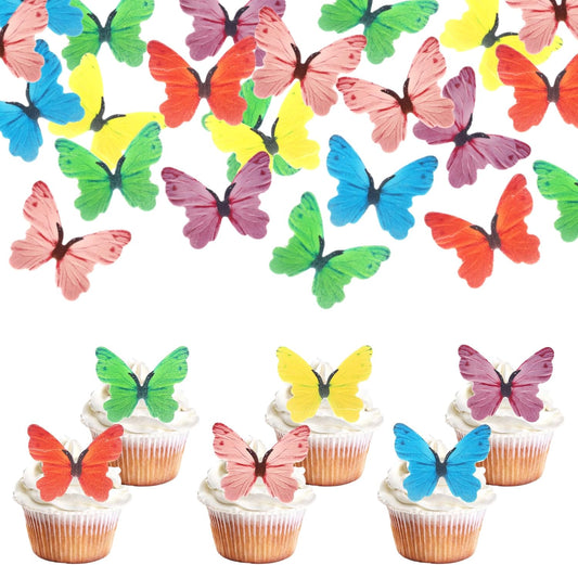 48 PCS Edible Butterfly Cupcake Toppers Wafer Paper Colorful Butterflies Cupcake Picks Edible Butterfly Birthday Decorations for Butterflies Theme Birthday Wedding Party Cake Decorations Supplies