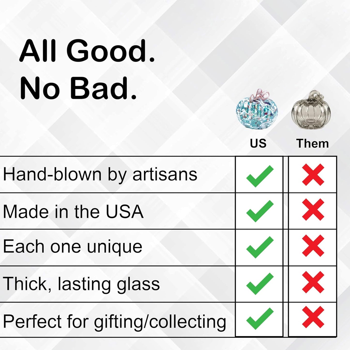 Luke Adams Glass Handmade Glass Pumpkins Handmade Table Top Home Decor (Squat, Winter Frost)