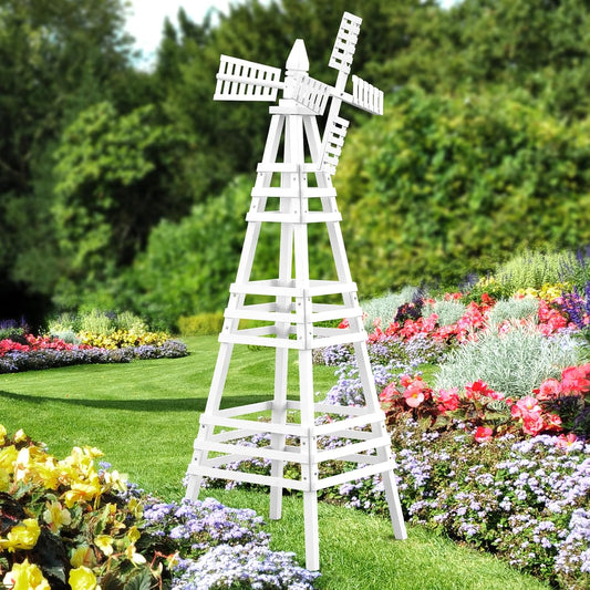 VINGLI Outdoor Yard Windmill, Wooden Wind Spinner for Garden Yard Lawn Patio Decoration (White, Large)