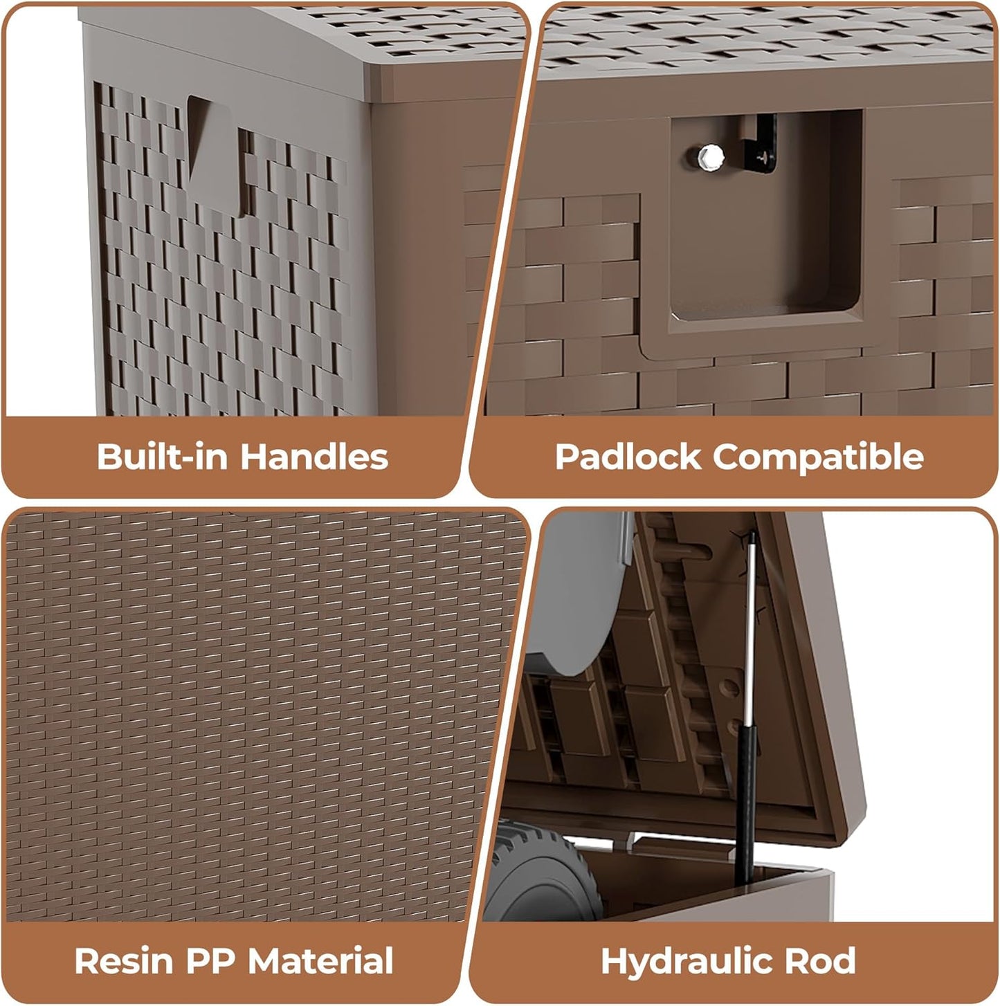 120Gallon Brown Resin Deck Box, Outdoor Storage Box Waterproof Lockable, Patio Deck Box For Package Delivery, Outside Storage Box Container for Furniture Cushions, Garden Tools, Pool Accessories