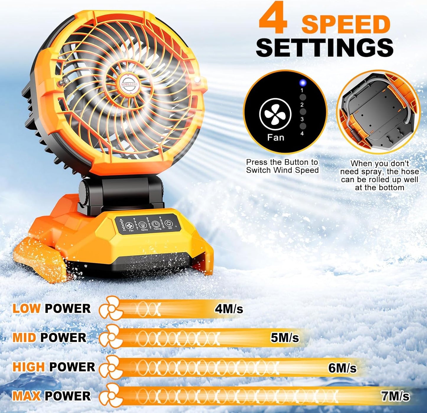 Portable Misting Fan, 30000mAh Rechargeable Battery Powered Oscillating Cooling Fan, Outdoor Fans for Camping, Patio, Adjustable Base for 10-13in Water Tank(No Bucket Included)