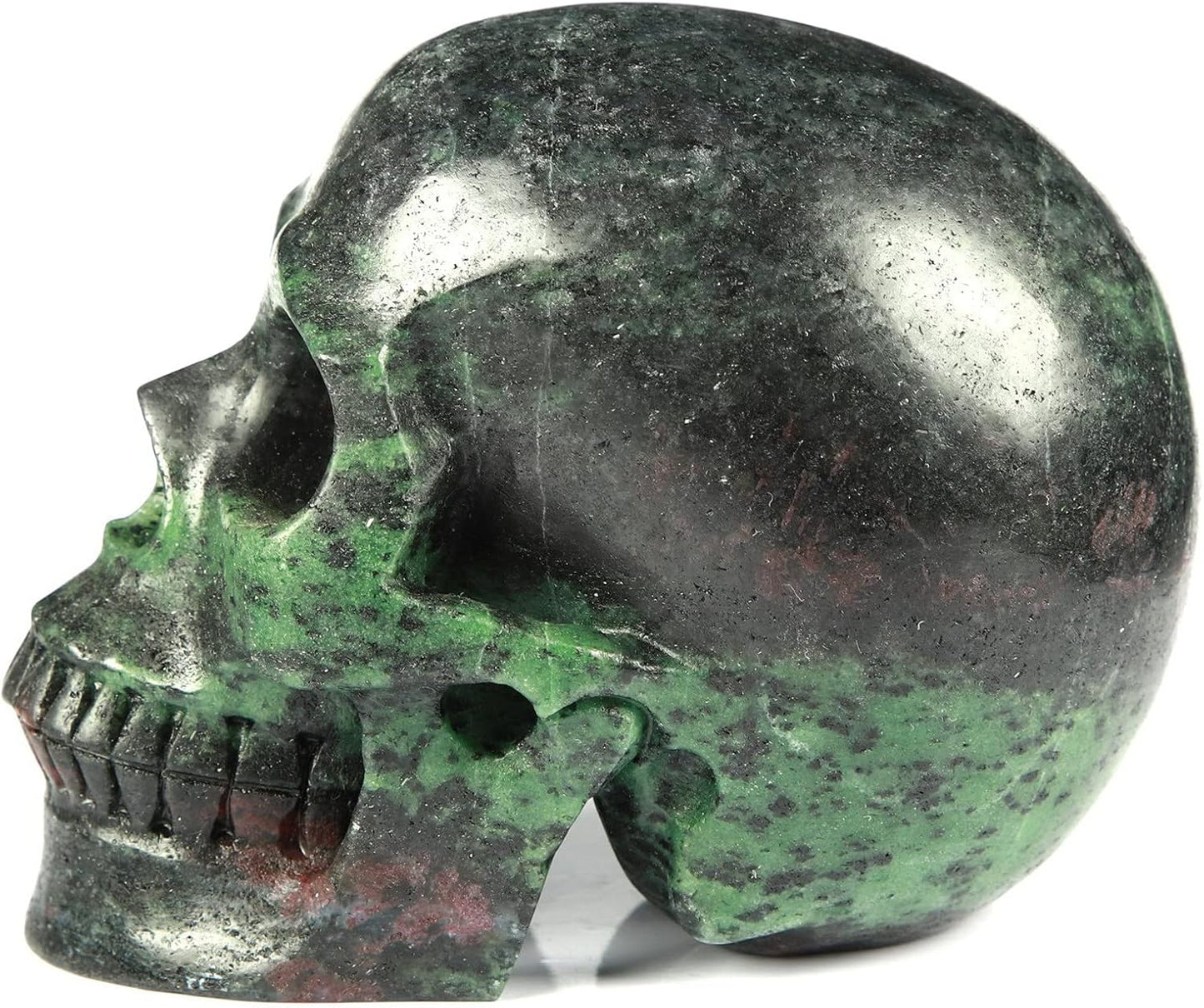 Skullis 5.0” Ruby Zoisite Crystal Skull, Hand Carved Gemstone Fine Art Sculpture, Reiki Healing Stone Statue. 1168 Z8