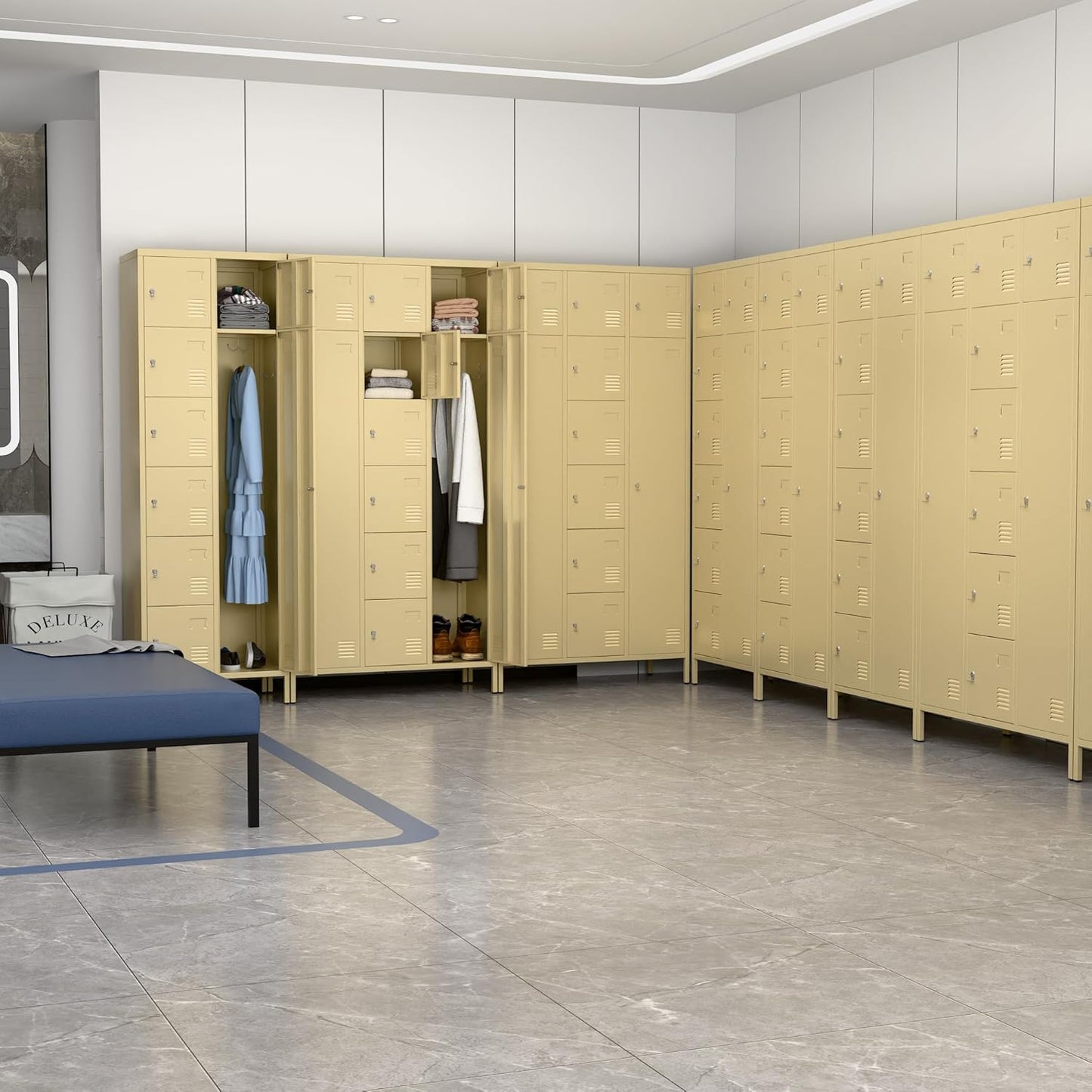 72" H Metal Storage Lockers with Doors and Rod,Industrial Combination Employee Lockers for Office,Home Gym,School,Assembly Required,7+1Doors,Camel