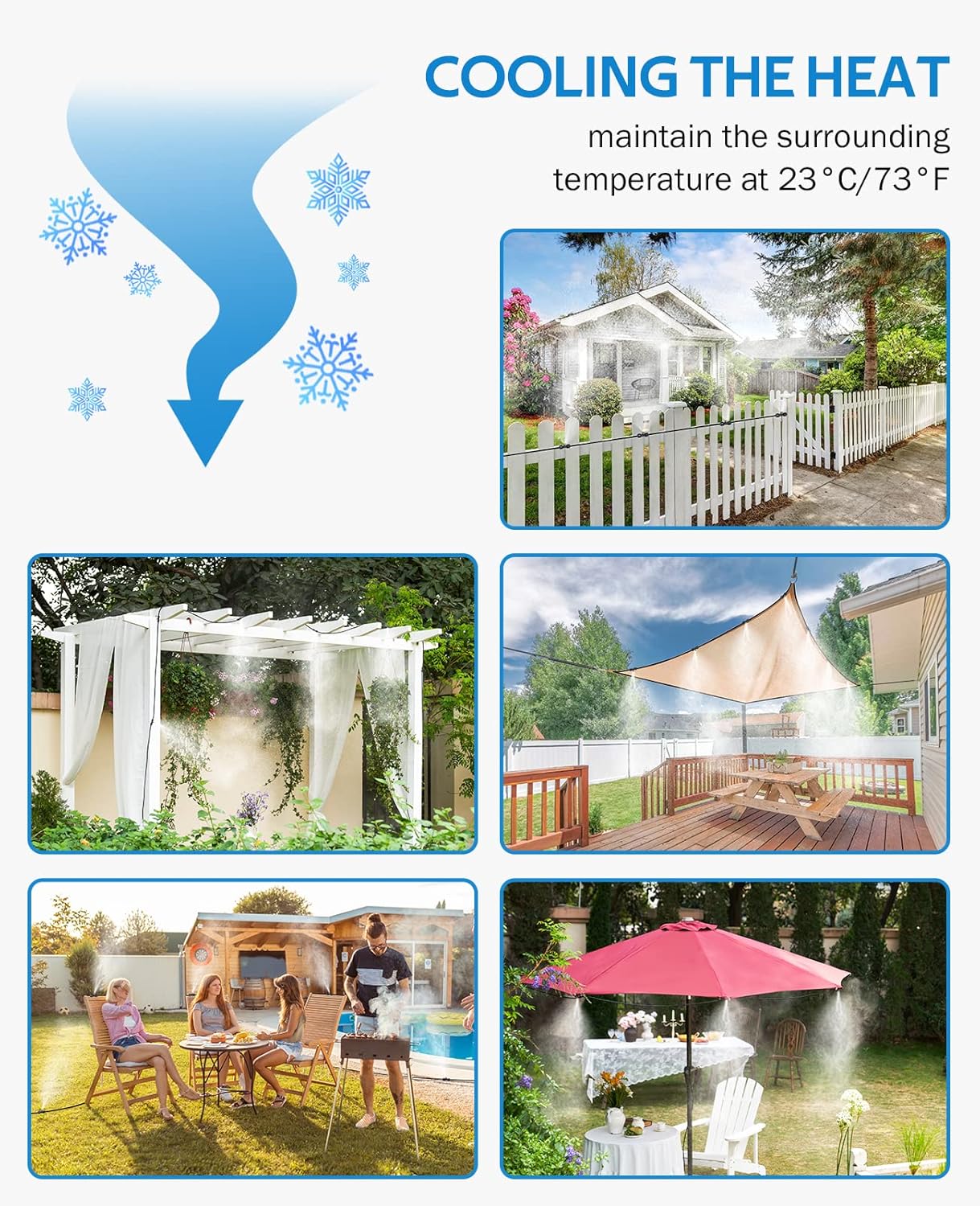 HOMENOTE Misting Cooling System 42FT (13M) Misting Line + 15 Brass Mist Nozzles + Brass Adapter(3/4") Outdoor Mister for Patio Backyard Garden Greenhouse Watering