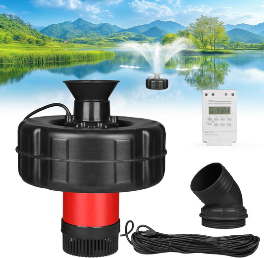 Pond Fountain Aerator 750W, 1HP 15000 GPH Automatic Floating Aerating Pump with Timer, 100FT Power Cord, 2 Spray Patterns, Energy-Efficient Water Circulation for Ponds & Lakes