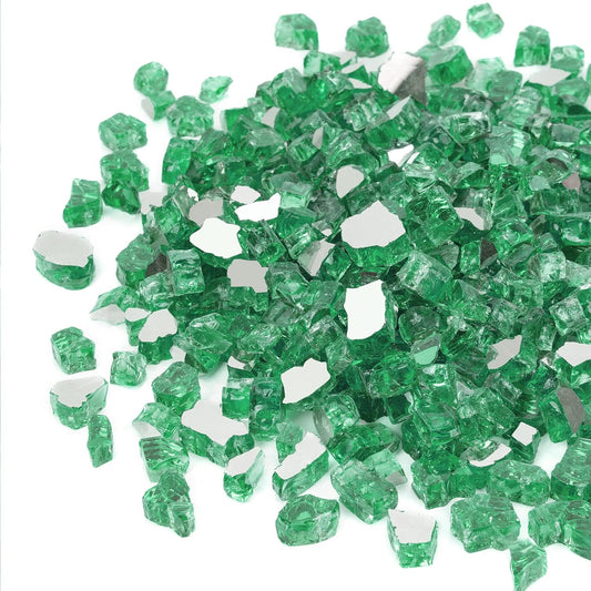 Mr. Fireglass 10 Pounds Fire Glass - 1/2 Inch High Luster Reflective Tempered Glass Rocks for Fireplace Fire Pit Table and Landscaping, Light Green