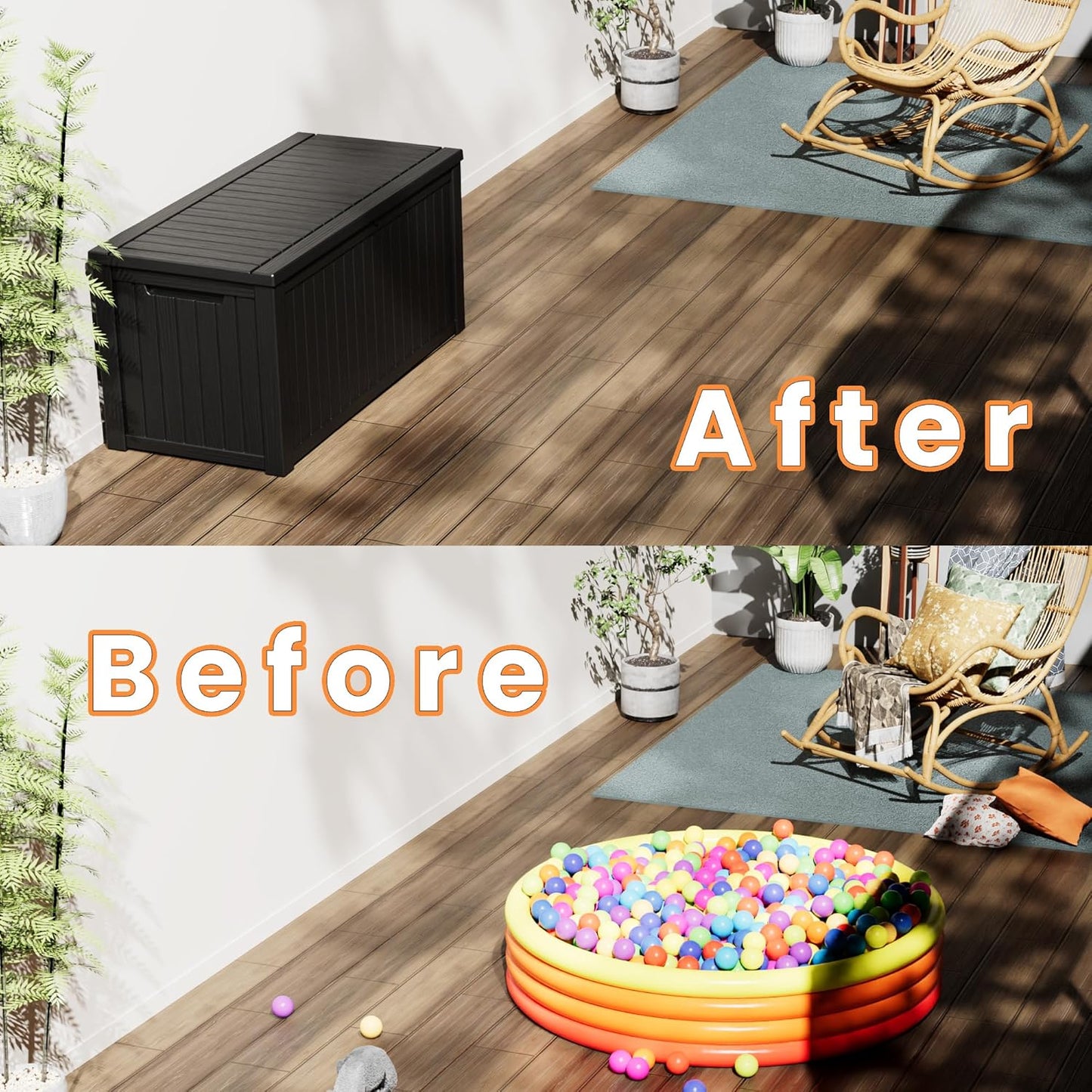 200 Gallon Outdoor Storage Box - Waterproof Patio Deck Box for Outside Deliveries, All-Weather Resin Bin with Lock for Cushions & Tools, UV-Resistant, Matte Black