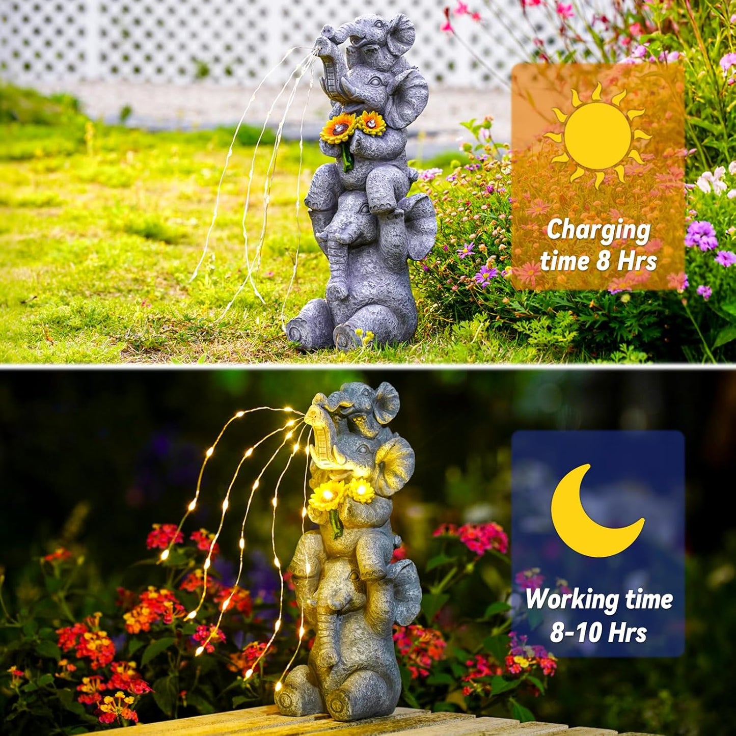 Solar Garden Decor Elephant Statue Outdoor, Luck Triple Elephant Decorations for Yard Porch Lawn Patio - Ideal Gifts for Women Mom Grandma Senior Elder or Birthdays 12"