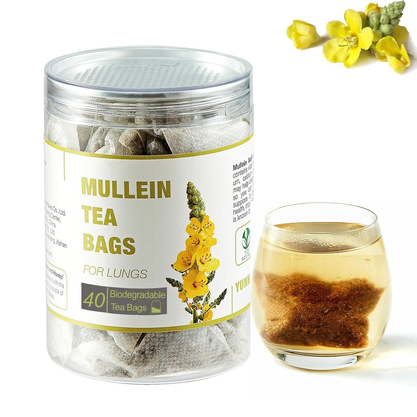 40 Bags Dried Mullein Leaf Tea for Lungs - Lung Detox Cleanse Tea for Smokers - Herbal Mullen Mullien for Breathe Easy - Caffeine-Free, Immune Support