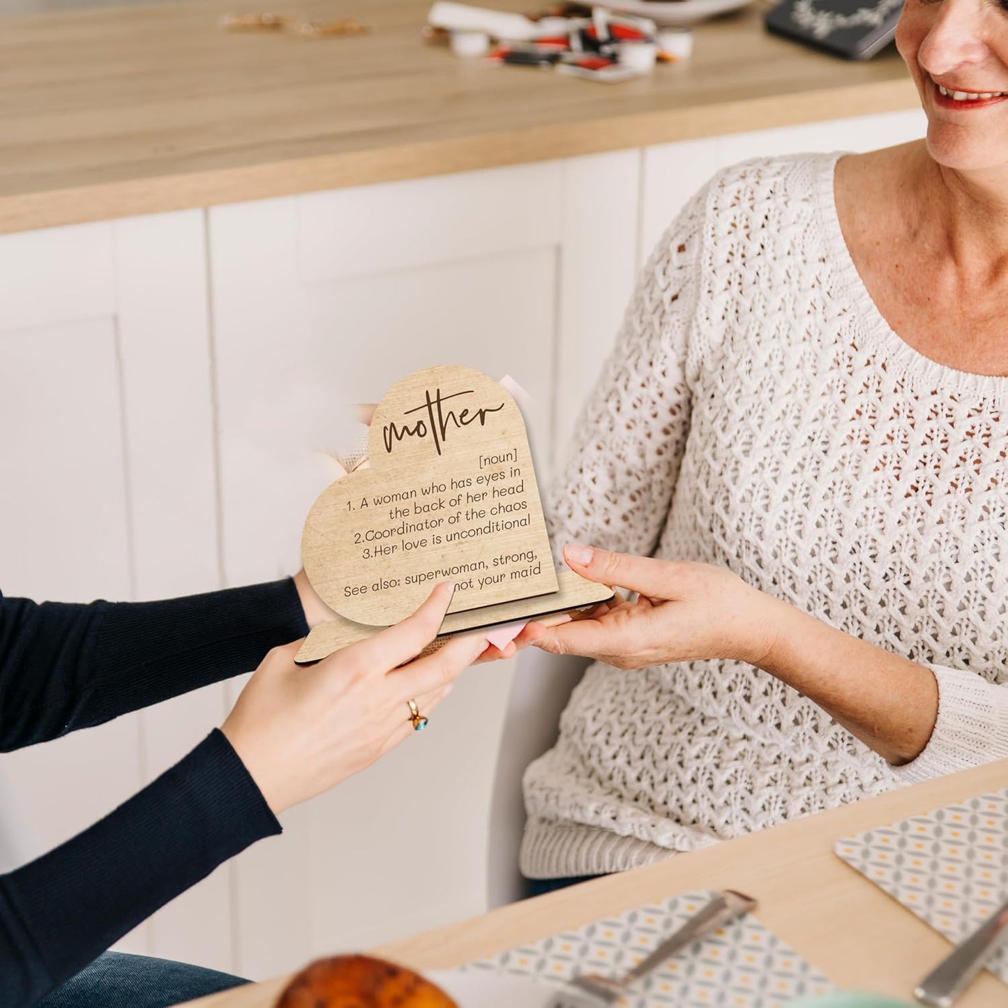 Mom Gift – Mother Definition Heart-Shaped Wooden Plaque, Rustic Desk Decor, Sentimental Wooden Sign for Mothers.(052)