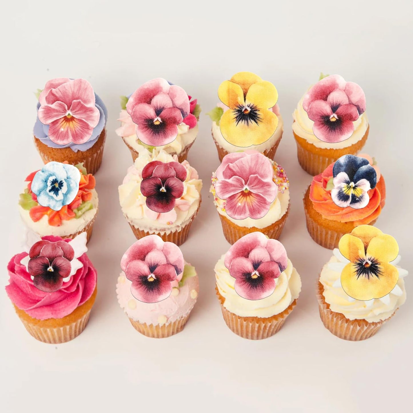 60 PCS Edible Flowers Cake Toppers Wafer Paper Flowers Cupcake Toppers Pansies Wedding Bridal Engagement Edible Flower Cake Decorations for Baby Shower Birthday Party Cake Food Decorations Supplies