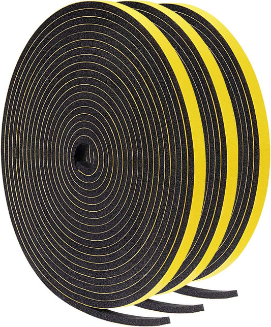 TORRAMI Adhesive Foam Tape 1/4" W X 1/8" T, Closed Cell Foam Weather Strip Seal Insulation for Door and Windows (Total 49.5 Ft Length, 3 Rolls of 16.5 Ft Each)