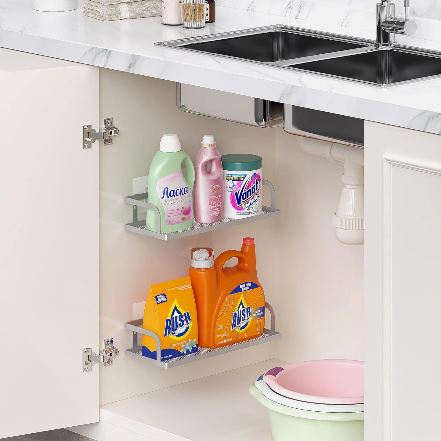 PUSDON Metal Wall Hanging Basket 2 Packs DIY Suitable for Multiple Scenes - Middle Silver Grey Hollowout