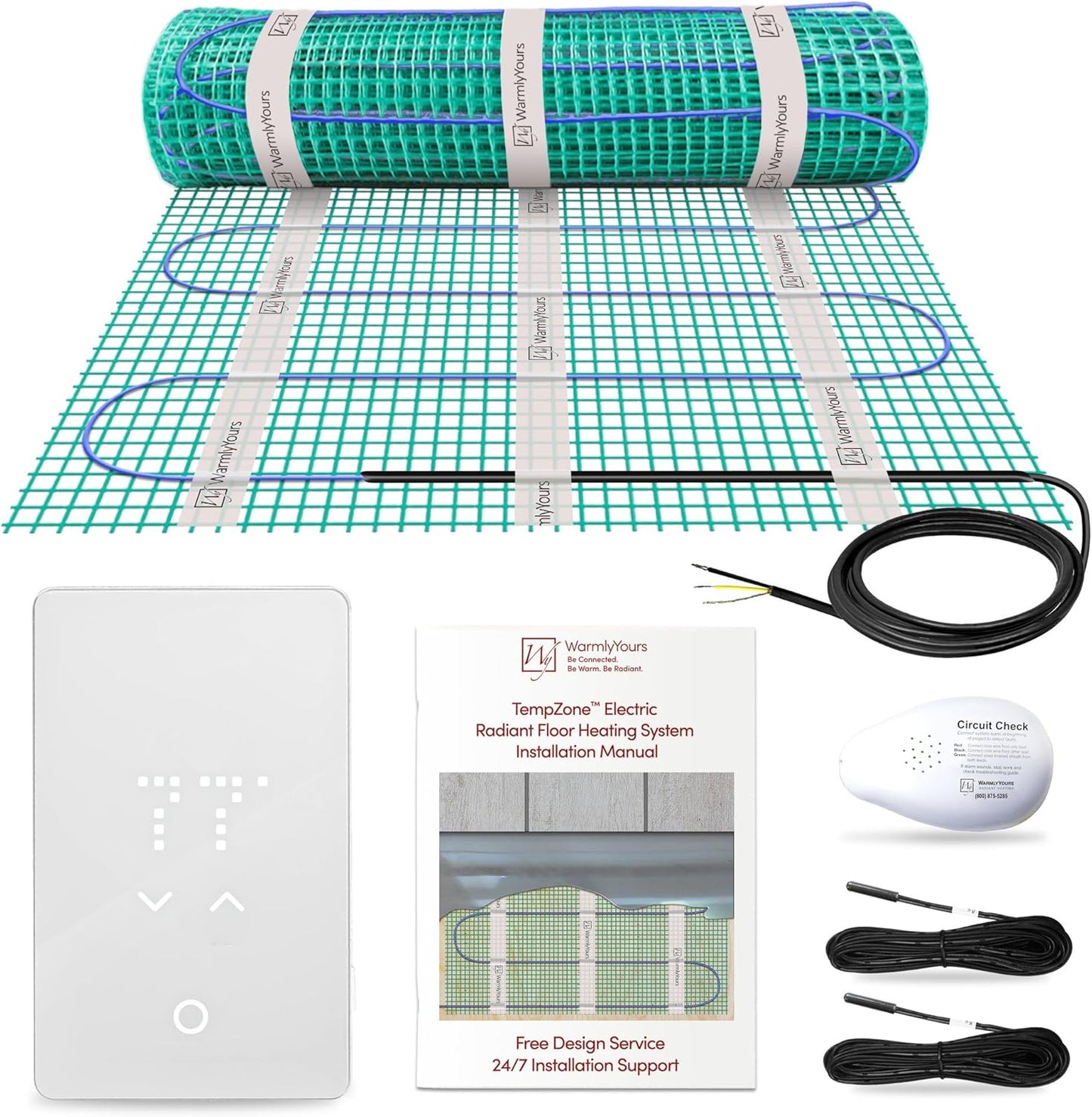 40 Sqft Heated Floor Mat Kit with Radiant Floor Heating System Thermostat UTN5, Two Sensors, Tester, 120V Electric Radiant Floor Heating Mat installs under Bathroom Tile, Vinyl - WarmlyYours TempZone