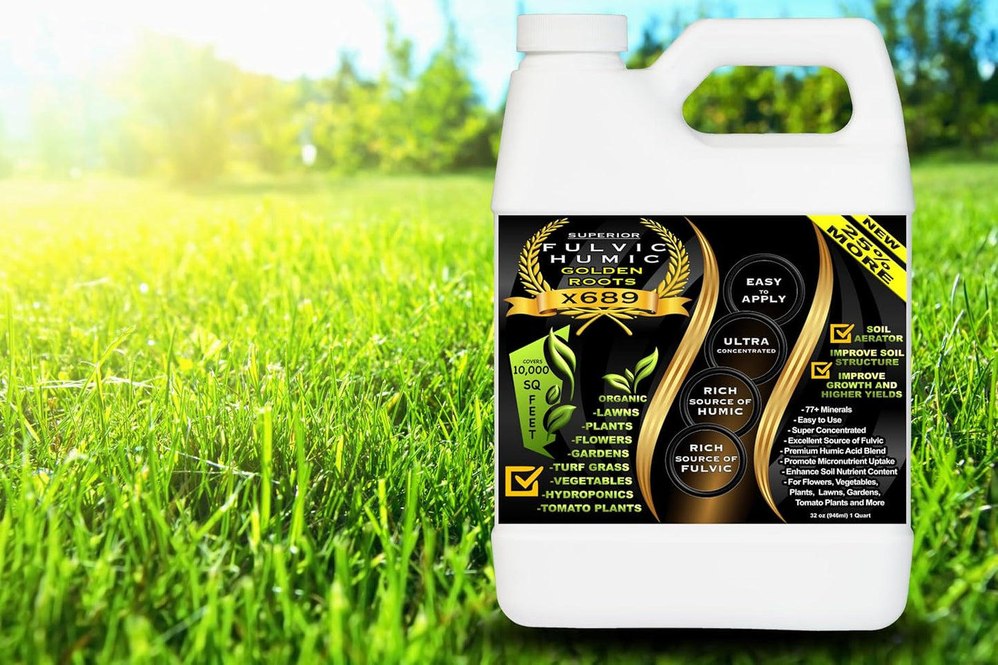 Humic Acid Liquid Aeration Lawn - Humic Acid & Fulvic Acid Liquid Concentrate - 10,000 sq ft - Organic Plant Food Enhancer for Lawn, Plants, Turf Grass & Garden Soil Treatment Conditioner & Aerator