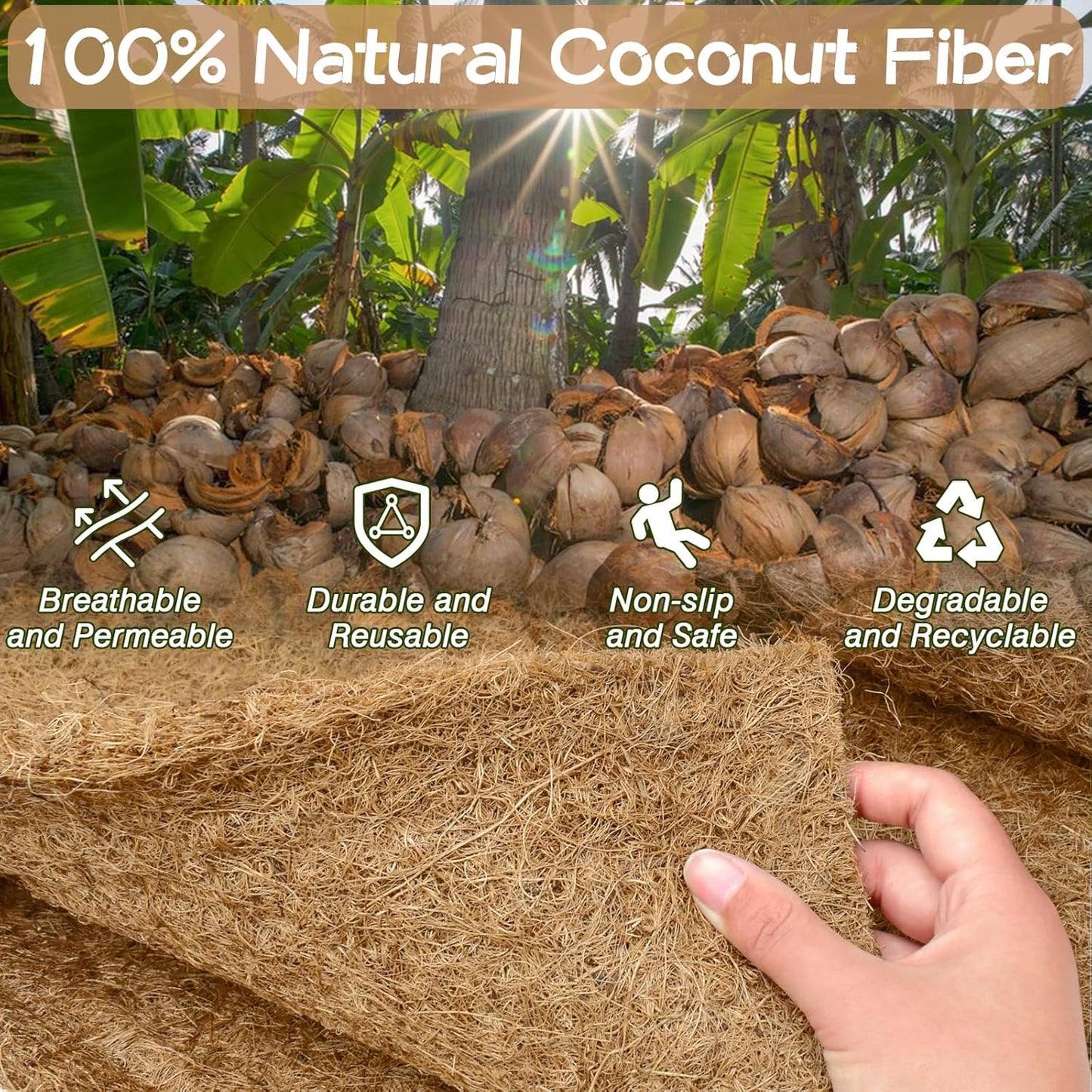 ZeeDix 3 Pack 31 x 80 x 0.28inches Thickened No-Slip Ice and Snow Carpet Mats- Natural Coconut Fiber Carpet for Garden, Front Door, Stairs, Porch Outdoor Safer Walking